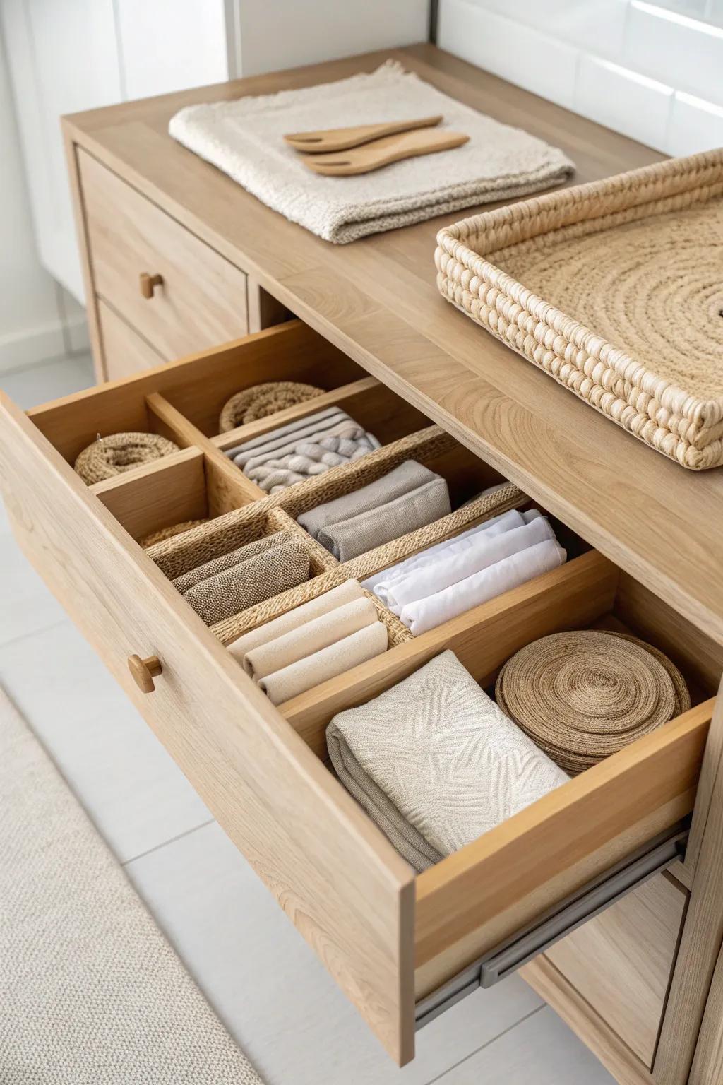 Elevate your organization game with chic, divided drawer storage for your placemats.