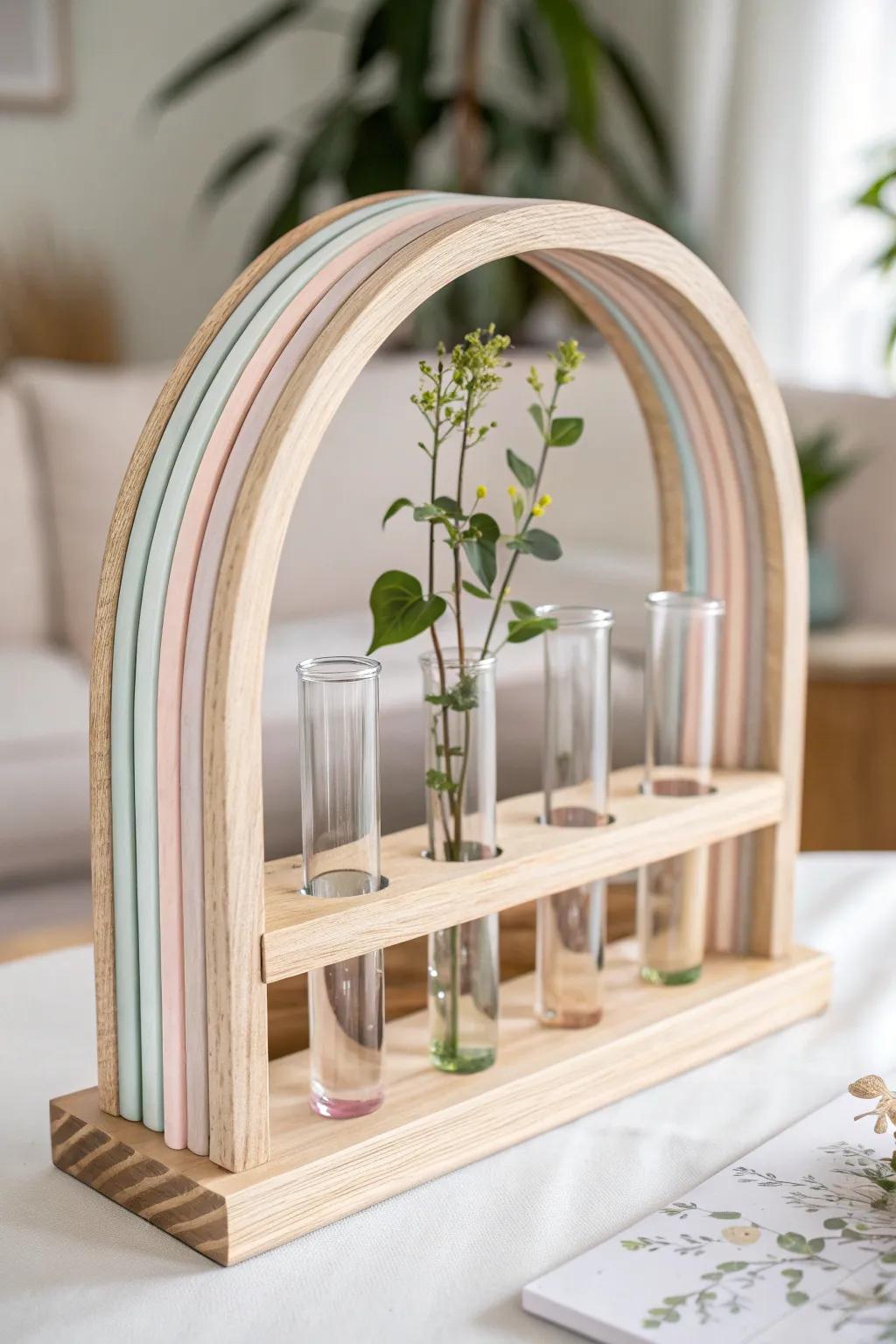 Elevate your plant propagation with this stunning wooden arch design—where simplicity meets natural beauty.