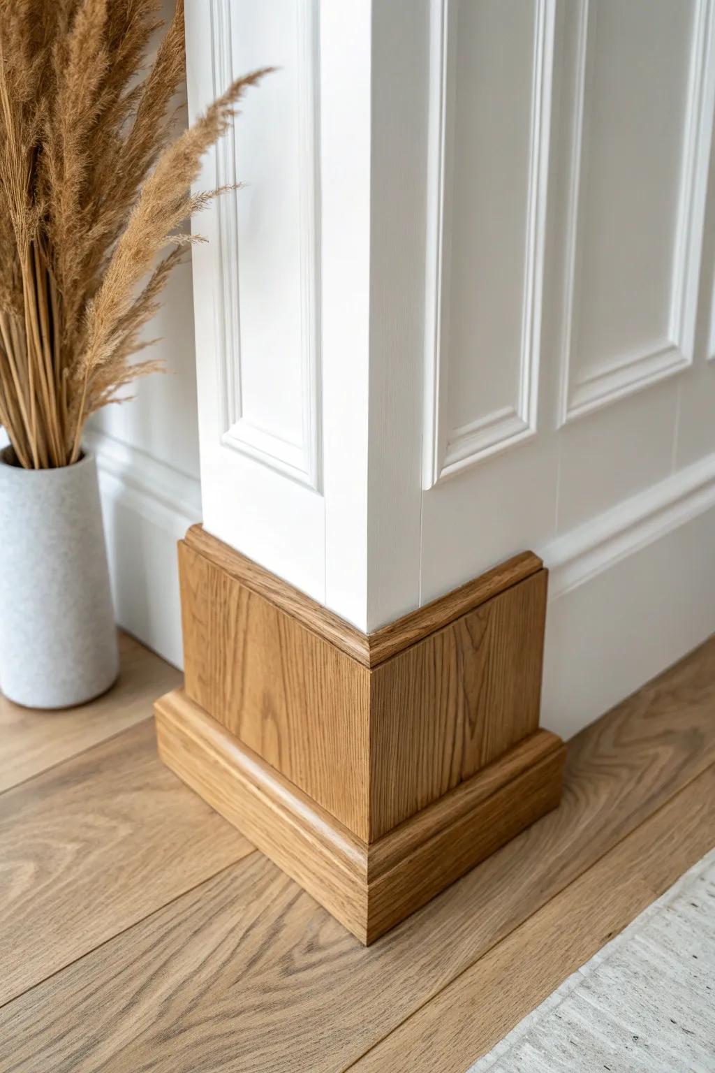 A plinth block just wider than the casing makes the doorway feel taller, cleaner, and sturdier.