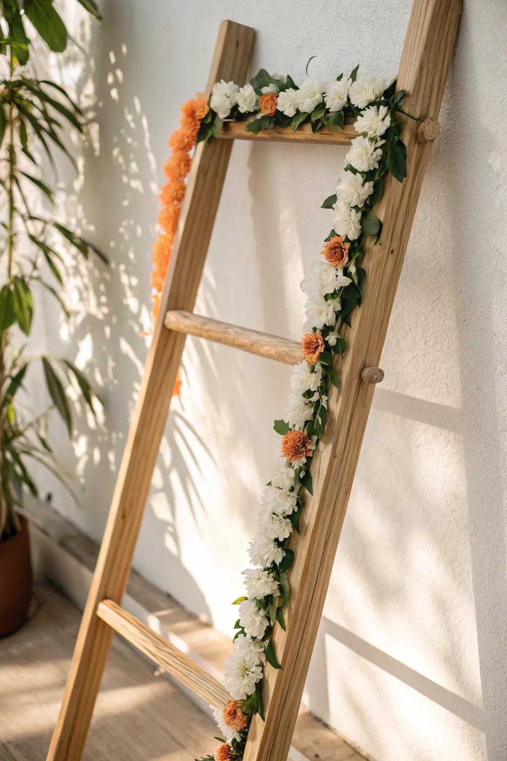 Handmade oak toran with soft blooms—minimal, sacred, and beautifully welcoming.