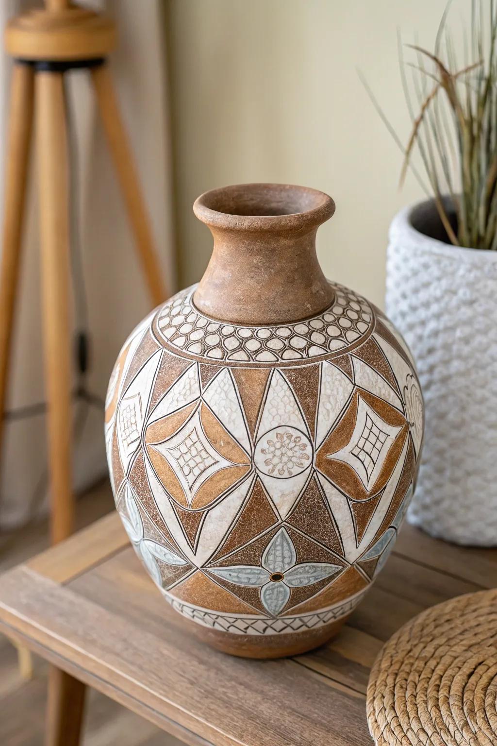 Elevate your space with the art of geometric pottery, where simplicity meets intricate design.
