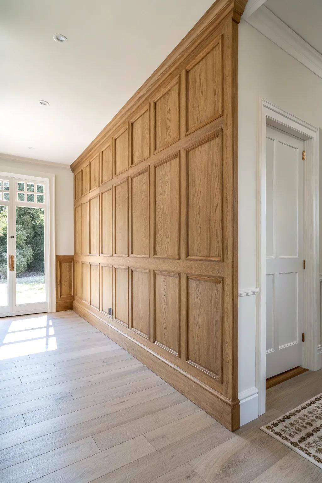 Extra-wide raised panels turn a simple entry into a custom, high-end statement wall.