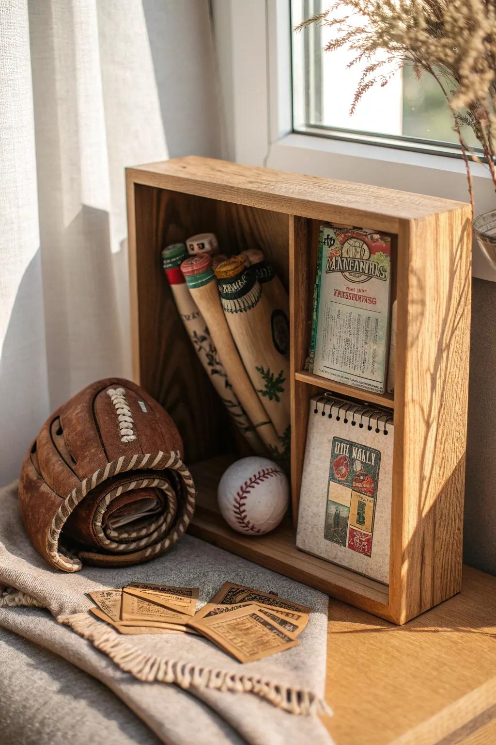 Celebrate your sports memories with style: a minimalist shadow box capturing the essence of your favorite game days.
