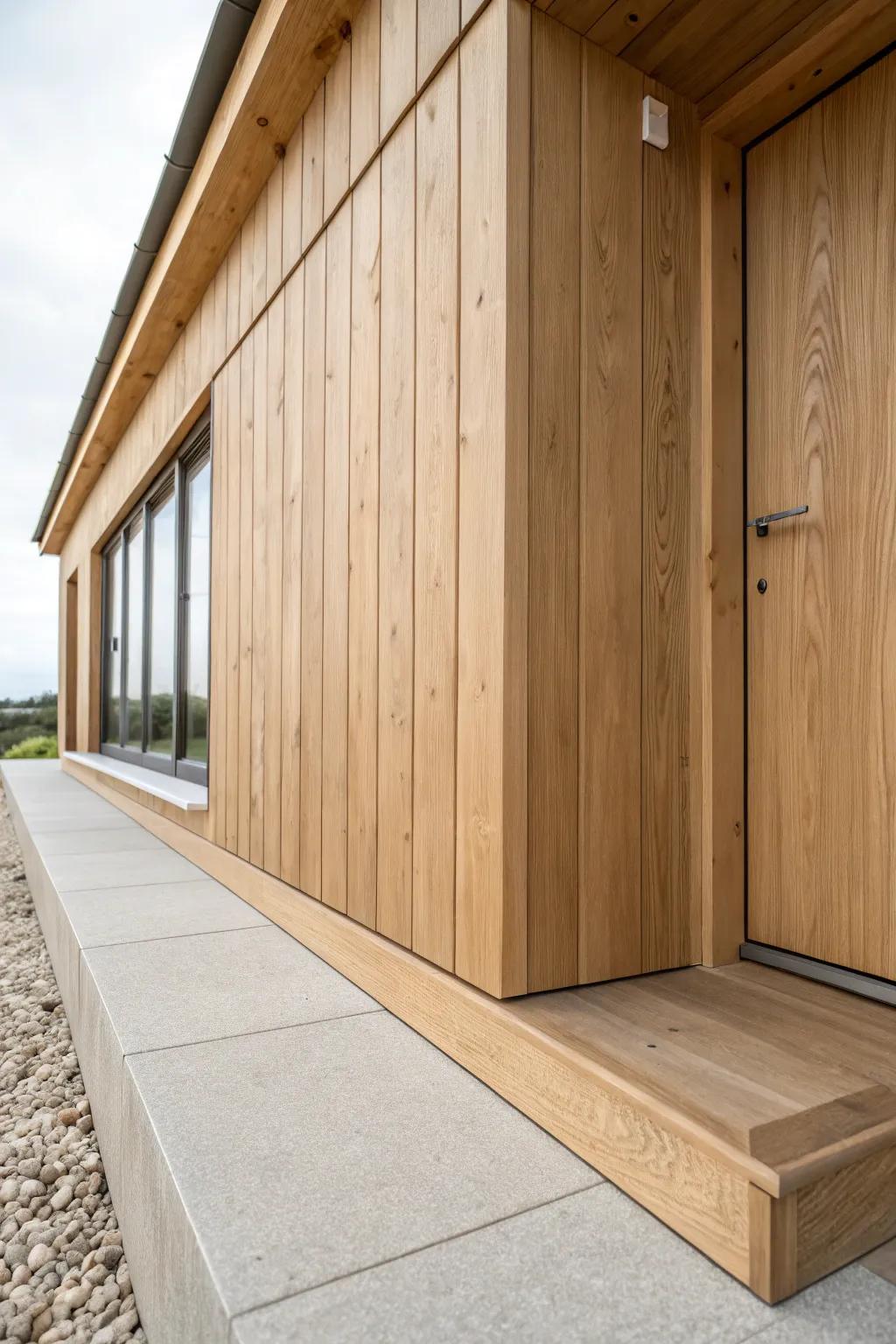 Seamless solid wood skirting with a hidden crawlspace door—clean lines, easy access, beautiful.
