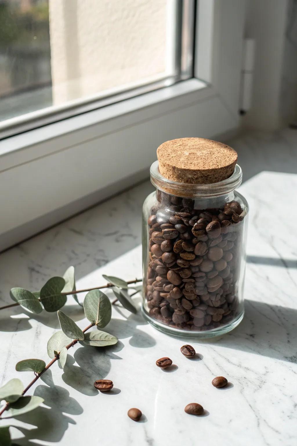 Awaken your senses with the natural allure of coffee beans, elegantly displayed in minimalist style.