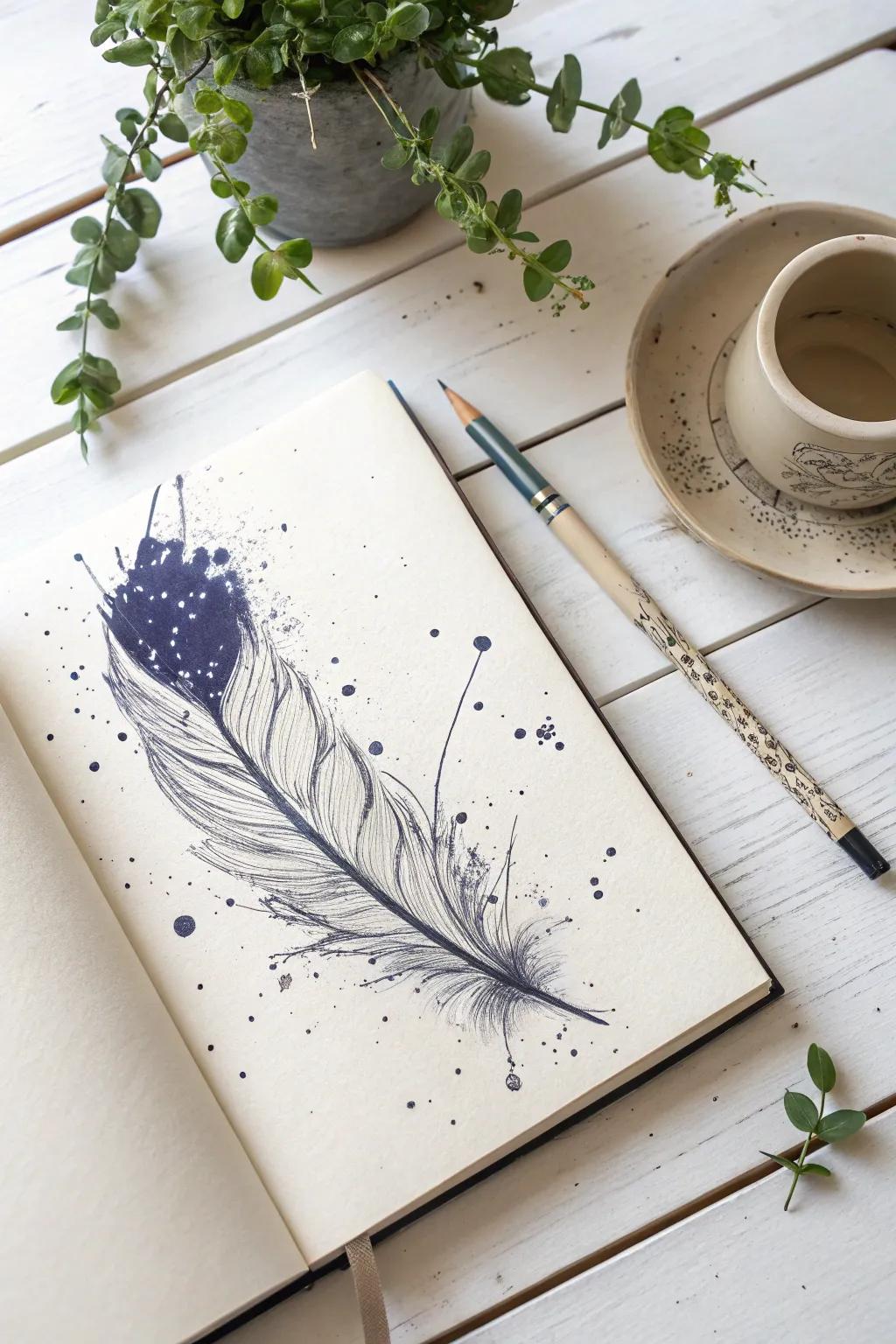 Discover the serene beauty of mixed media magic, where pencil meets ink in perfect harmony.