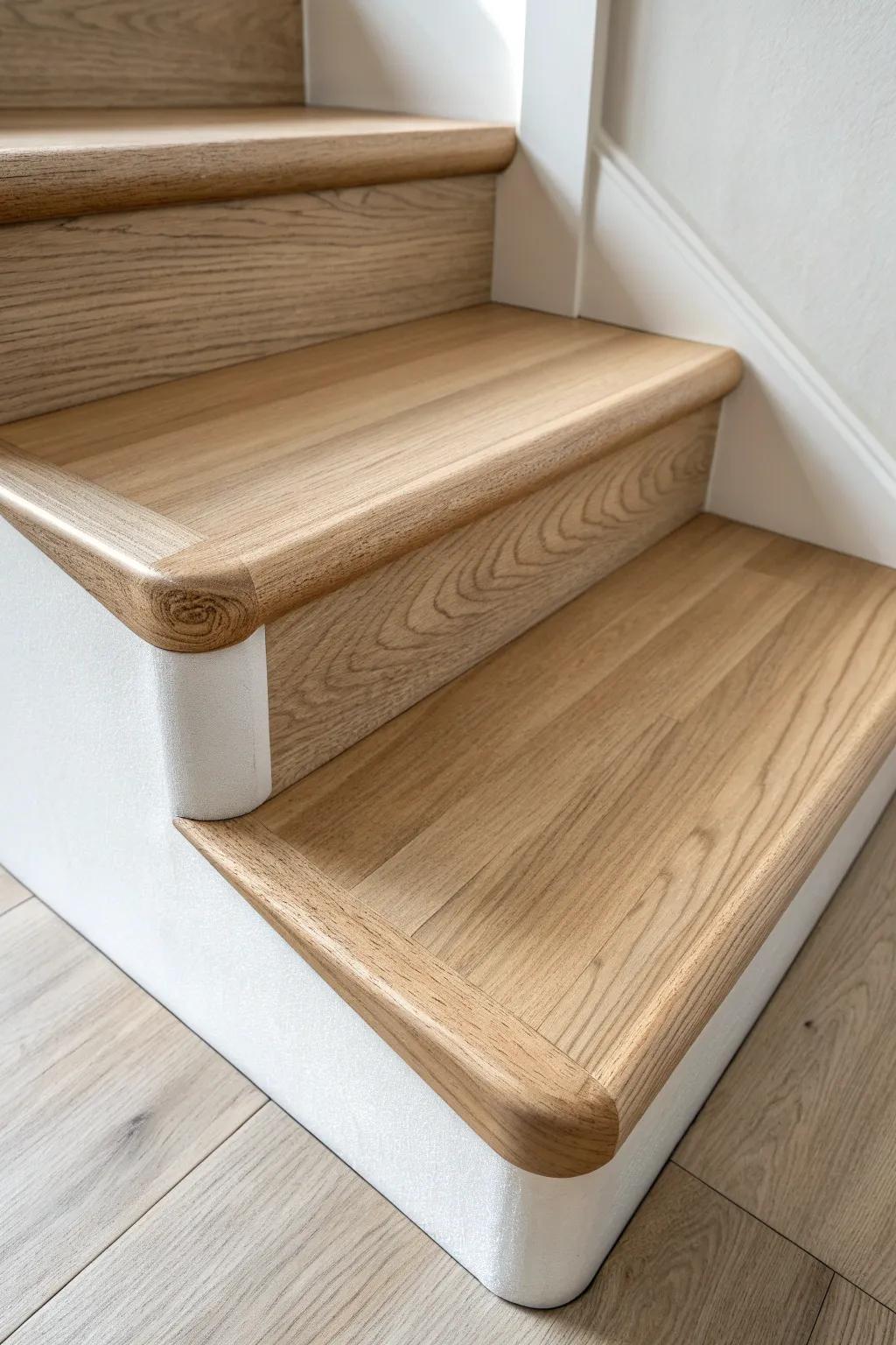 Two shallow anti-slip grooves behind the stair nose add grip while keeping a minimal, crafted finish.