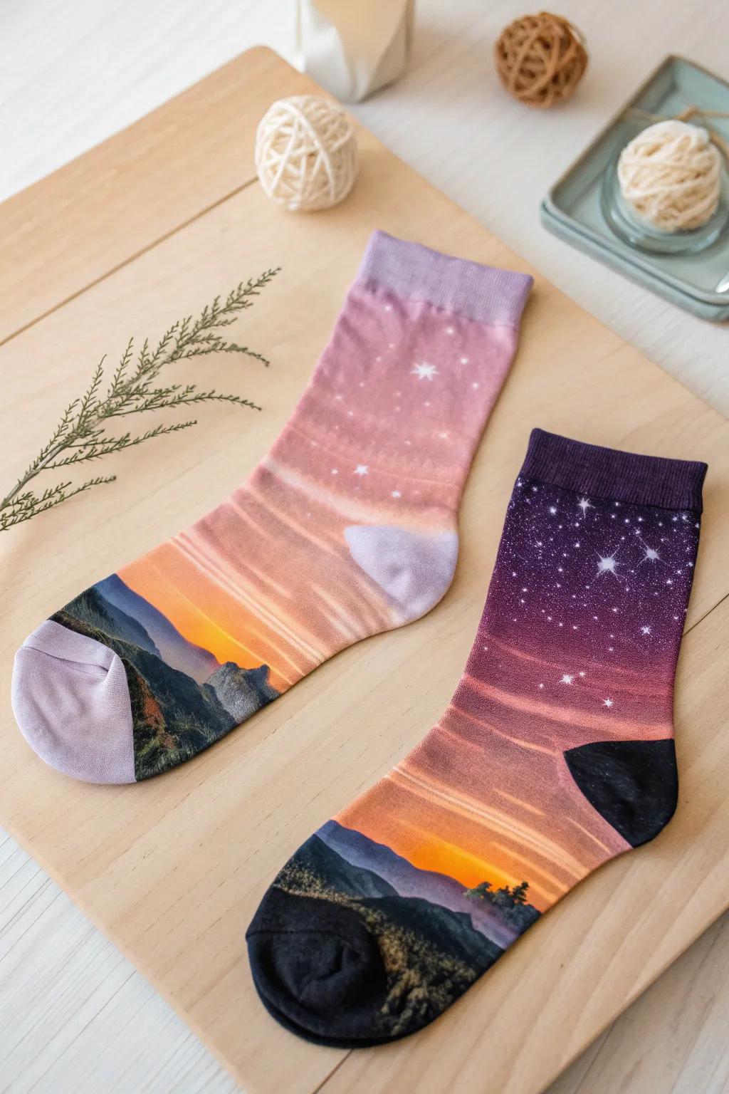 Embrace the beauty of day and night with these artisan-crafted socks — perfect for the minimalist soul with a boho touch. 🌅🌌