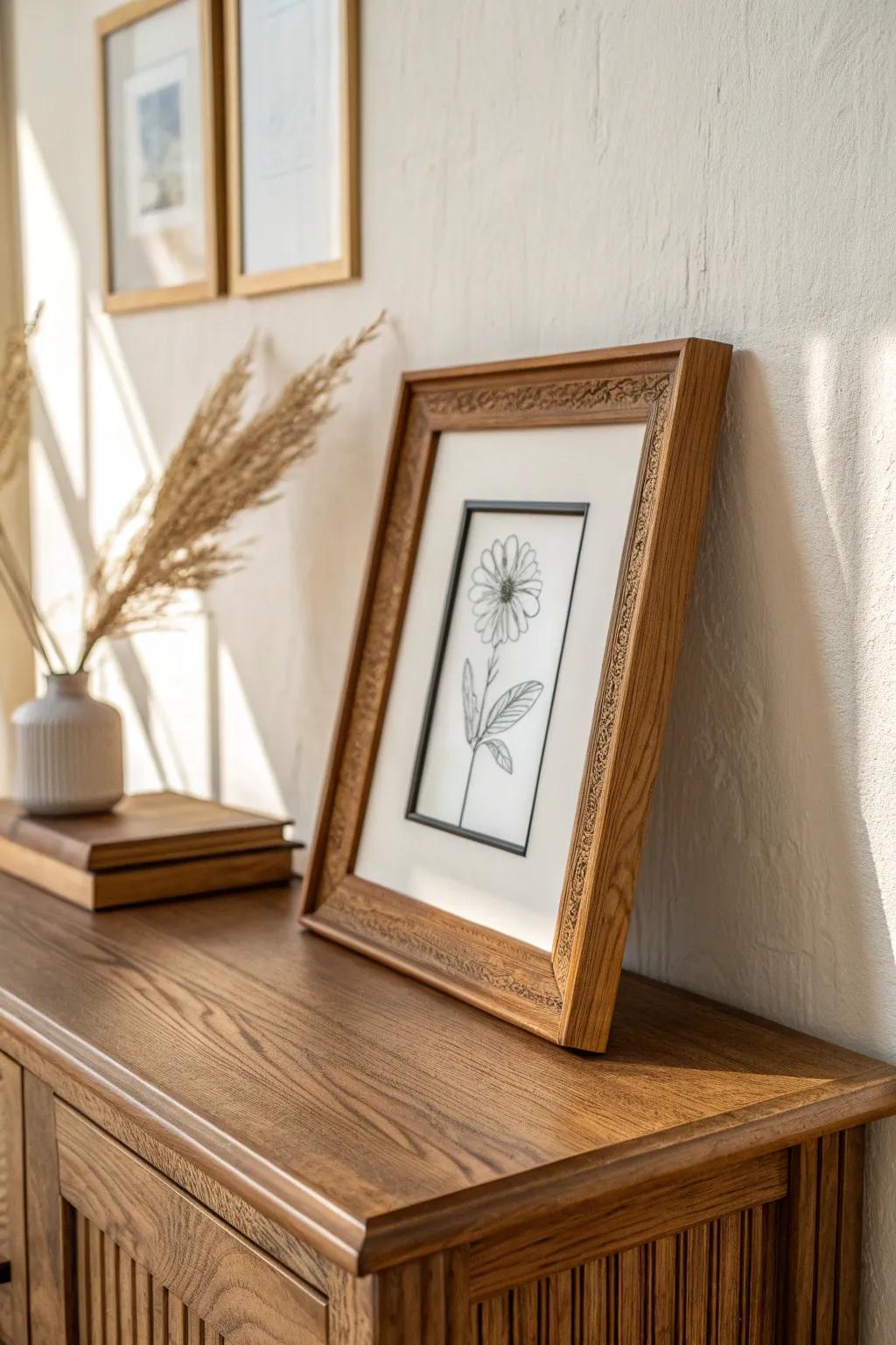 Swap in a classic wood frame—one refinished piece makes art feel instantly heirloom-worthy.