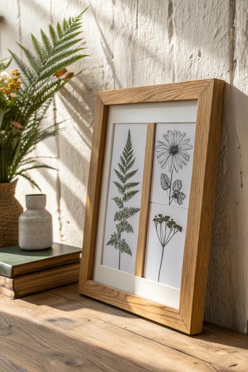 One matching oak frame, three botanical prints—an effortless way to make a wall feel curated.