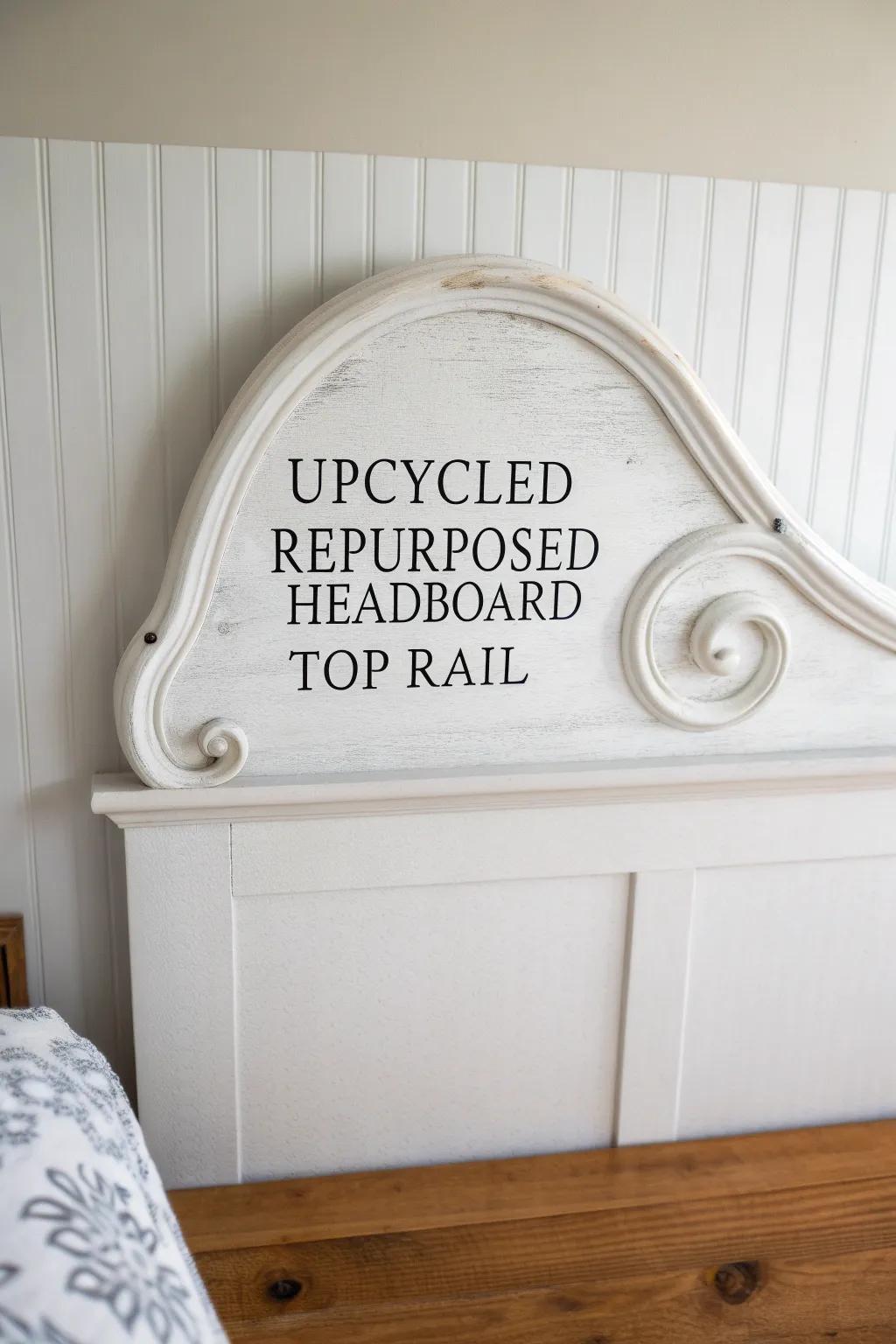Turn a damaged headboard top rail into a chic, hand‑lettered statement sign with vintage charm.