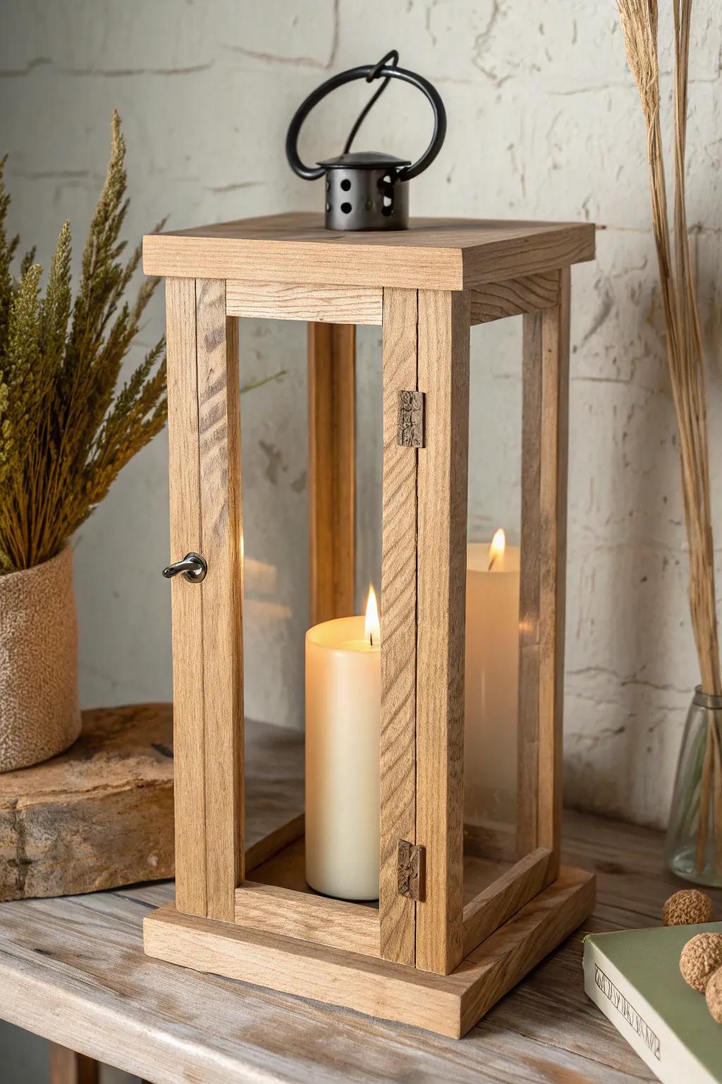 Handcrafted wooden lantern glow—Viking longhouse warmth with clean Scandinavian calm.