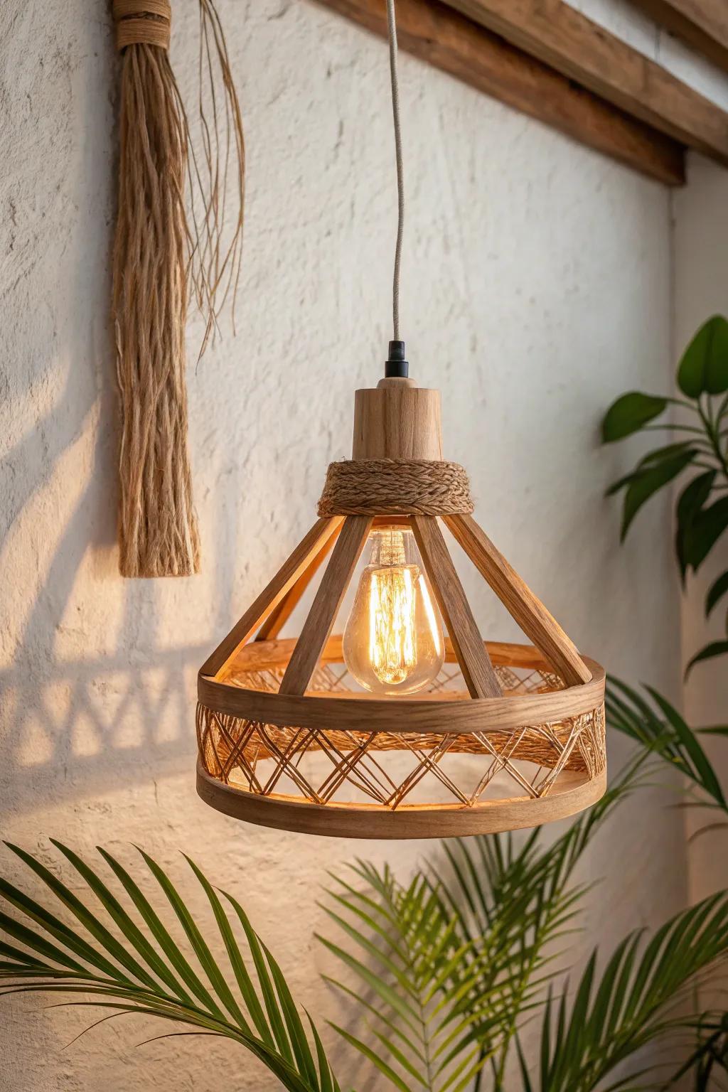 Warm Edison glow on oak—instant vintage coffeehouse comfort with Scandinavian simplicity.