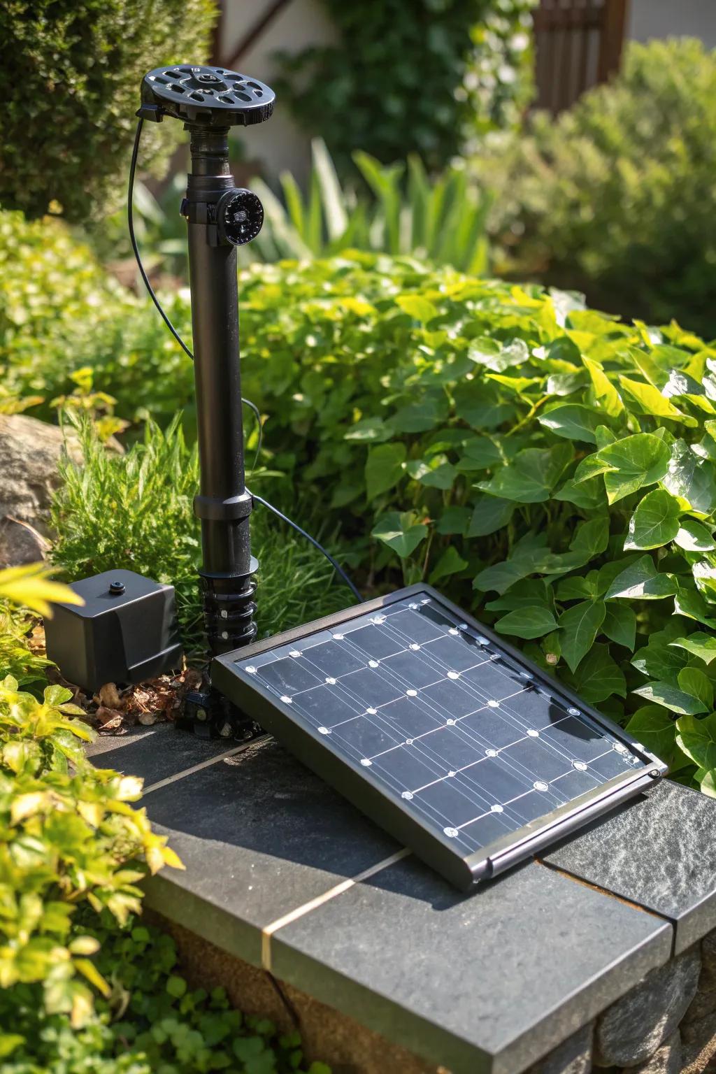 Harness the power of the sun with this elegant solar-powered pump, bringing sustainable water solutions to your garden.