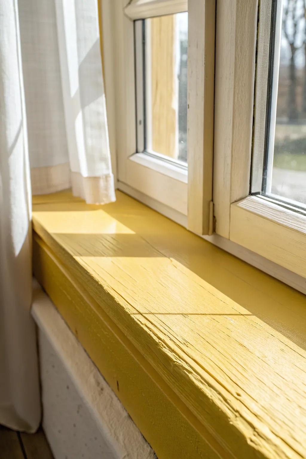 A sunny yellow window sill turns everyday light into a cheerful, handcrafted accent.