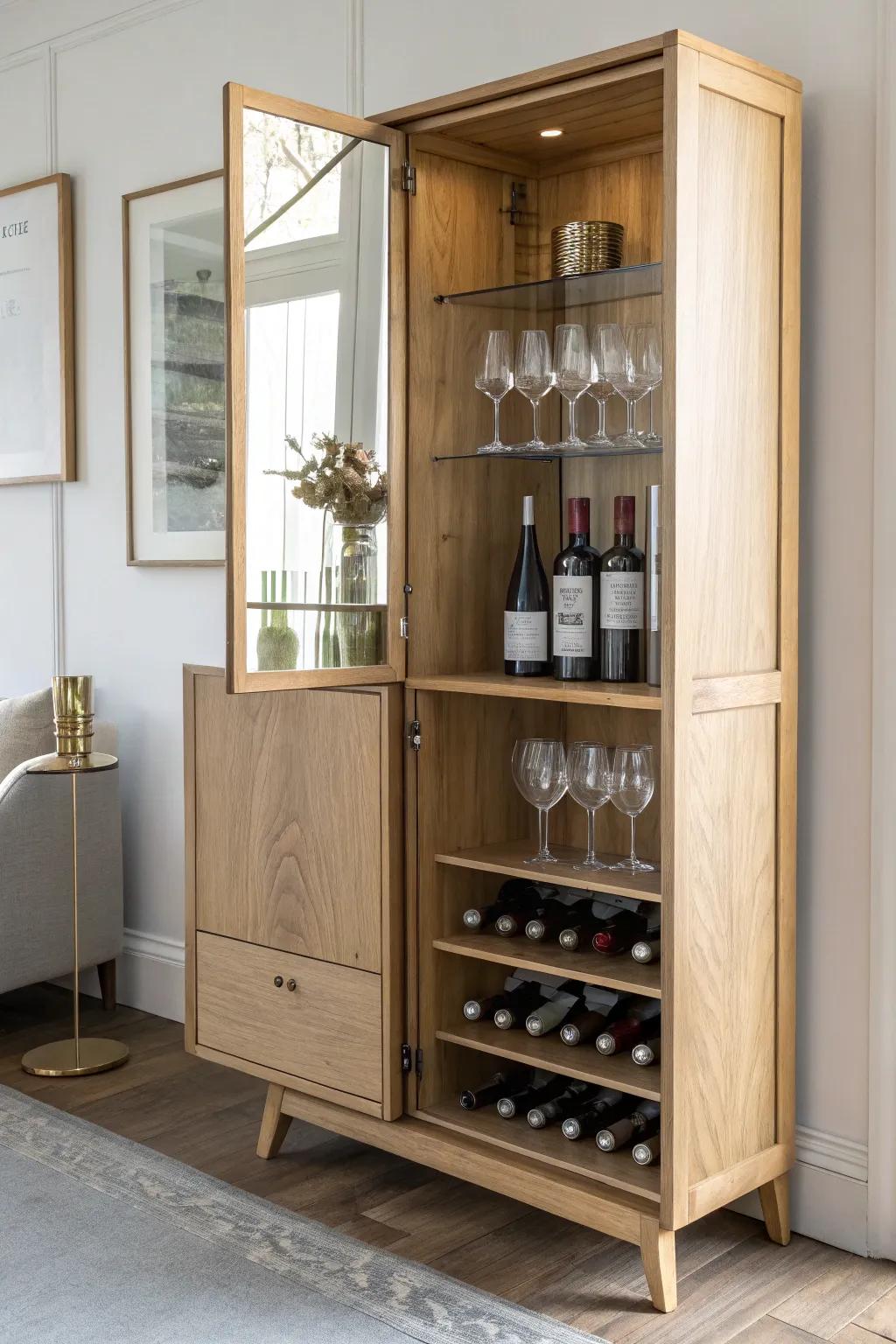 Add a mirror back to your wine cabinet to double the depth and make bottles sparkle.