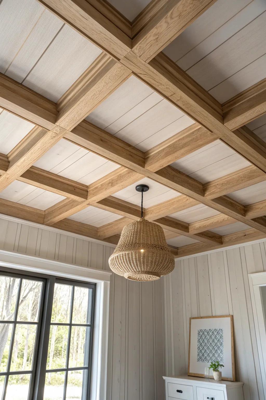 Matching oak panels and a coffered ceiling add instant height and heirloom-office charm.