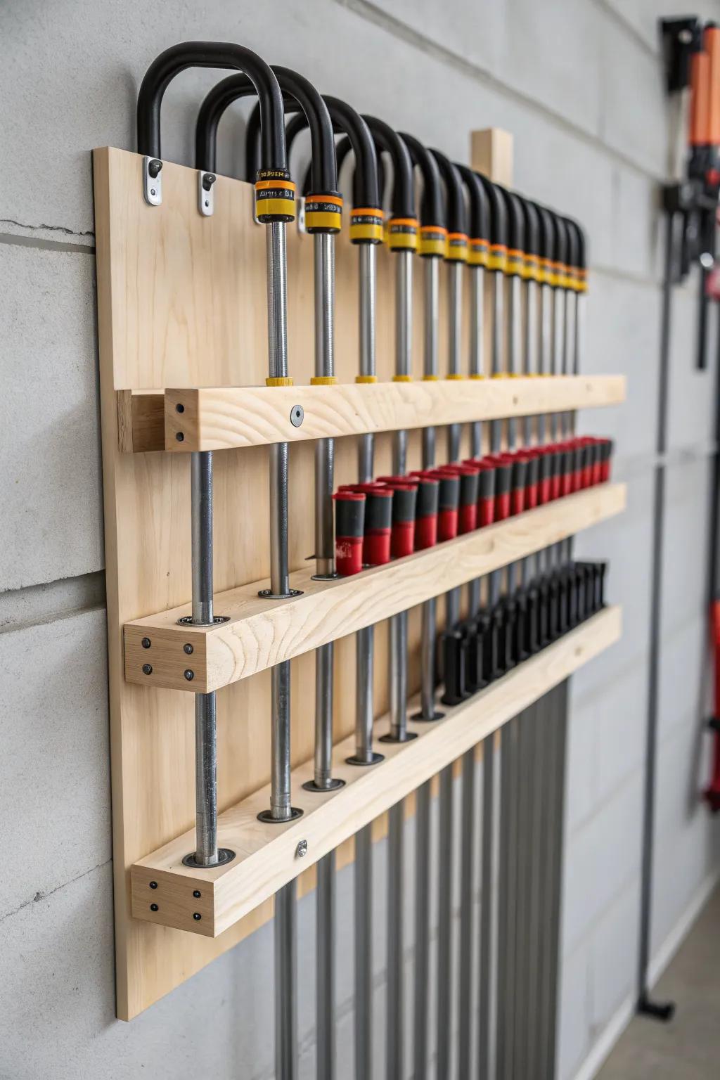 Turn clamp storage into wall art—sorted by size for faster builds and a calmer shop.