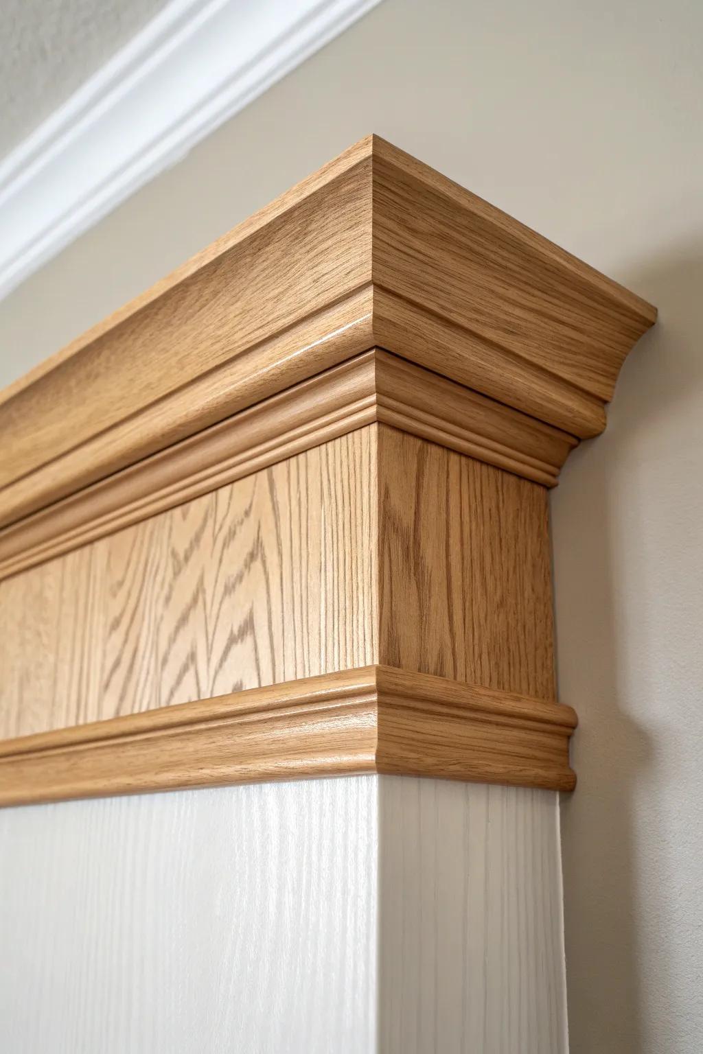 A forgiving 3‑piece crown stack: flat stock + crown + cap for clean corners every time.