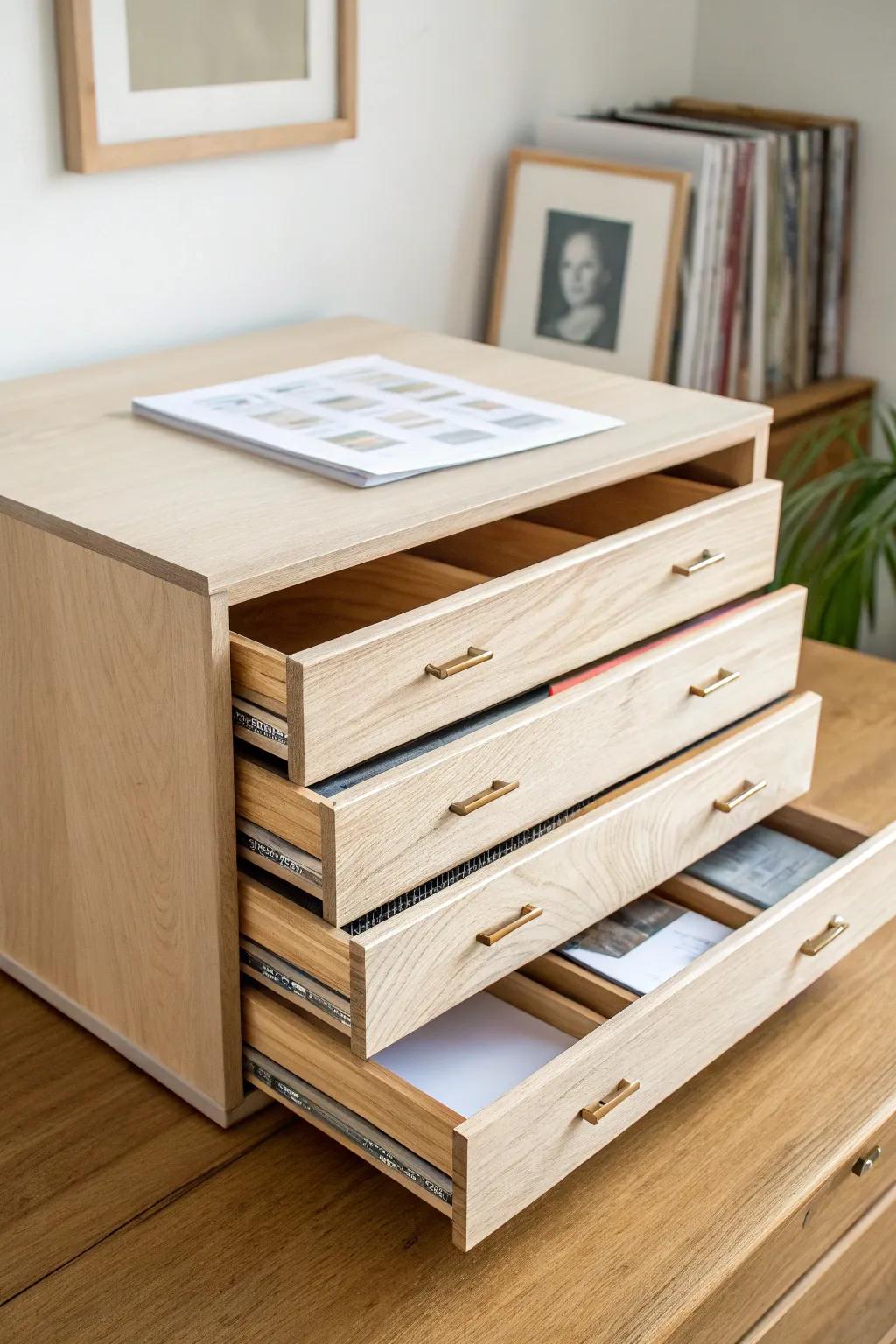 A DIY plywood flat file drawer keeps art prints crisp, organized, and beautifully dust-free.