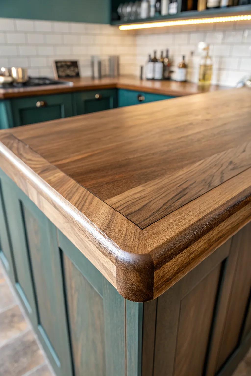 Vintage charm in one curve: a walnut ogee edge that glows beautifully under warm light.