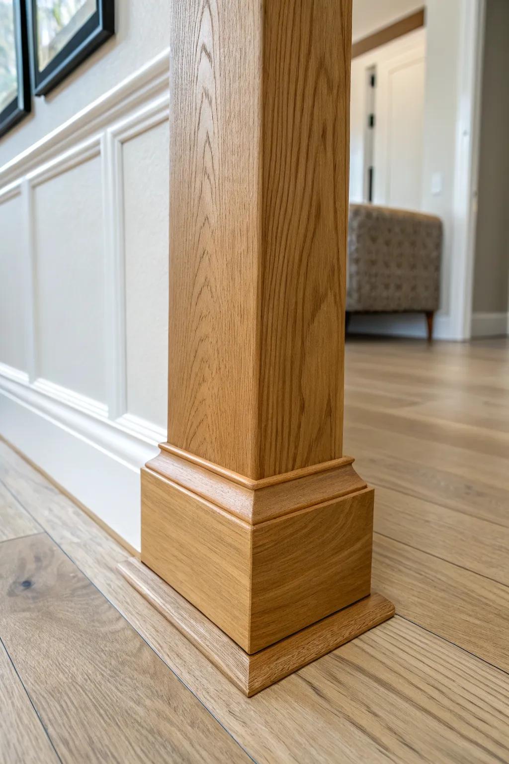 A tapered baseboard splice makes height changes feel smooth, subtle, and beautifully intentional.