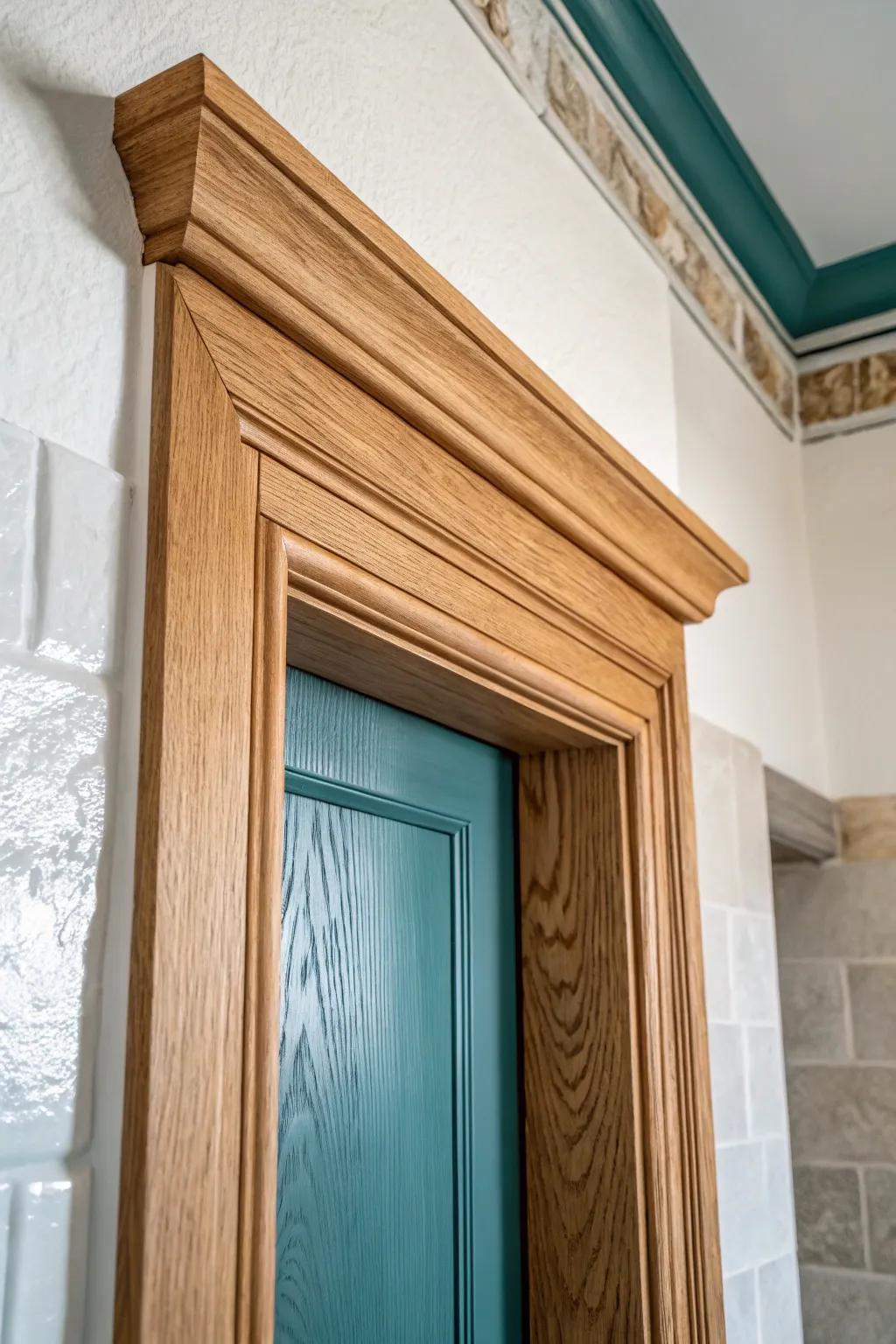 Old-house charm in one detail: a short wood crown header that elevates any bathroom doorway.