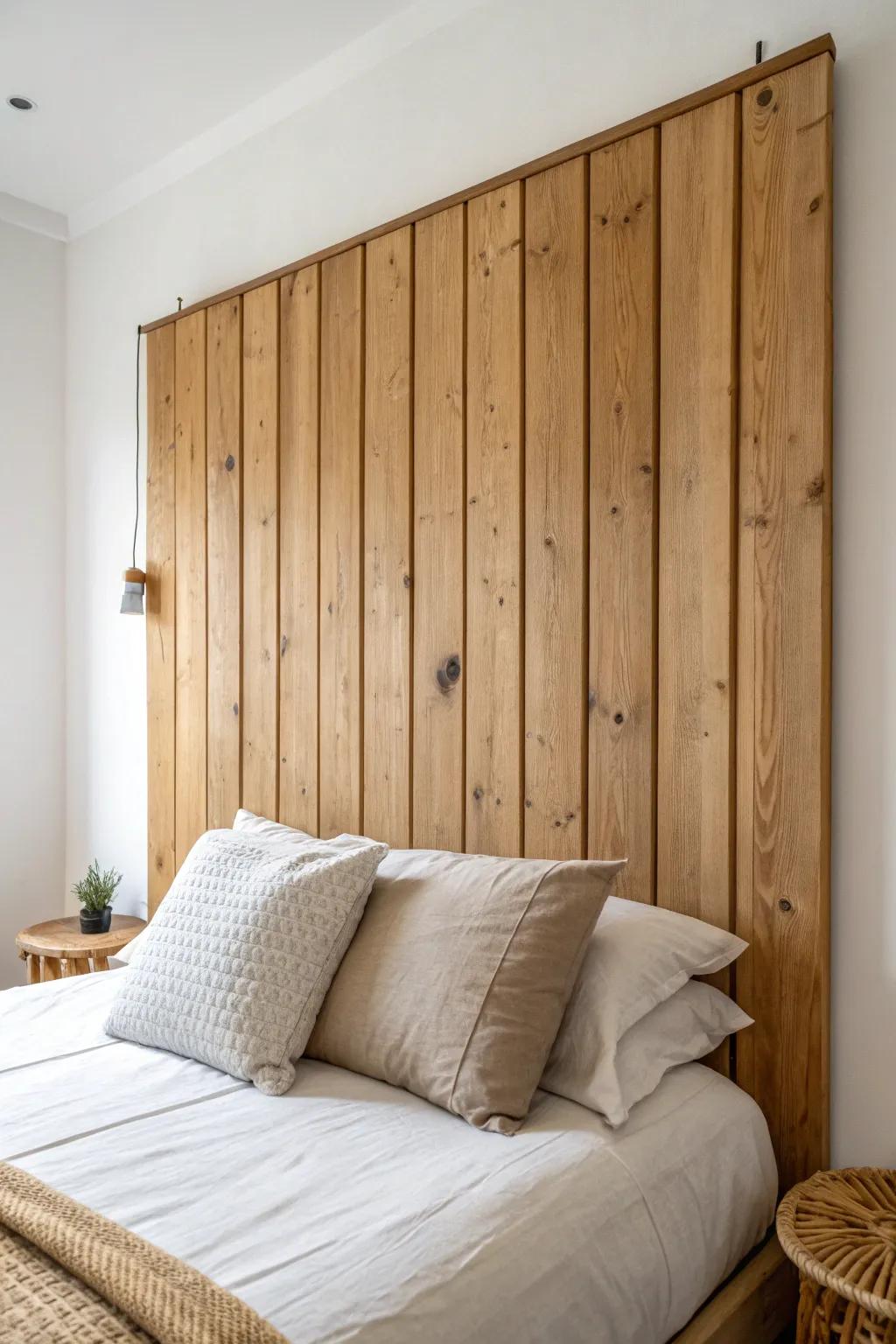 Natural reclaimed wood wall panels with visible grain—warm, minimal, and beautifully crafted.