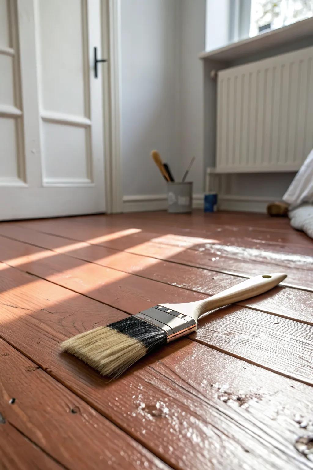 One can of floor paint can hide scratches and give your bedroom floor a cozy, high-end look.