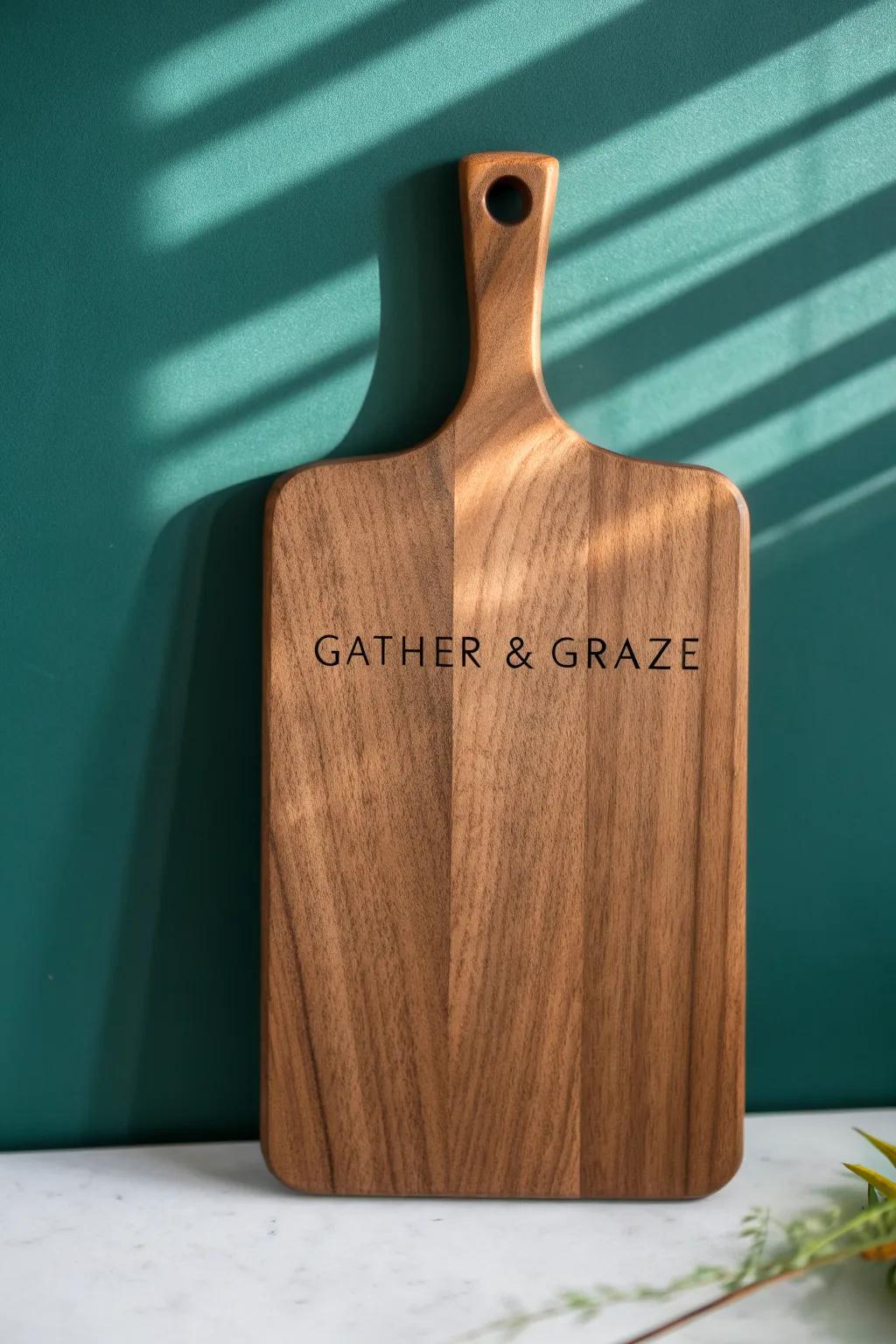 Engrave “Gather & Graze” for a cozy hosting vibe—minimal, feminine, and effortlessly timeless.