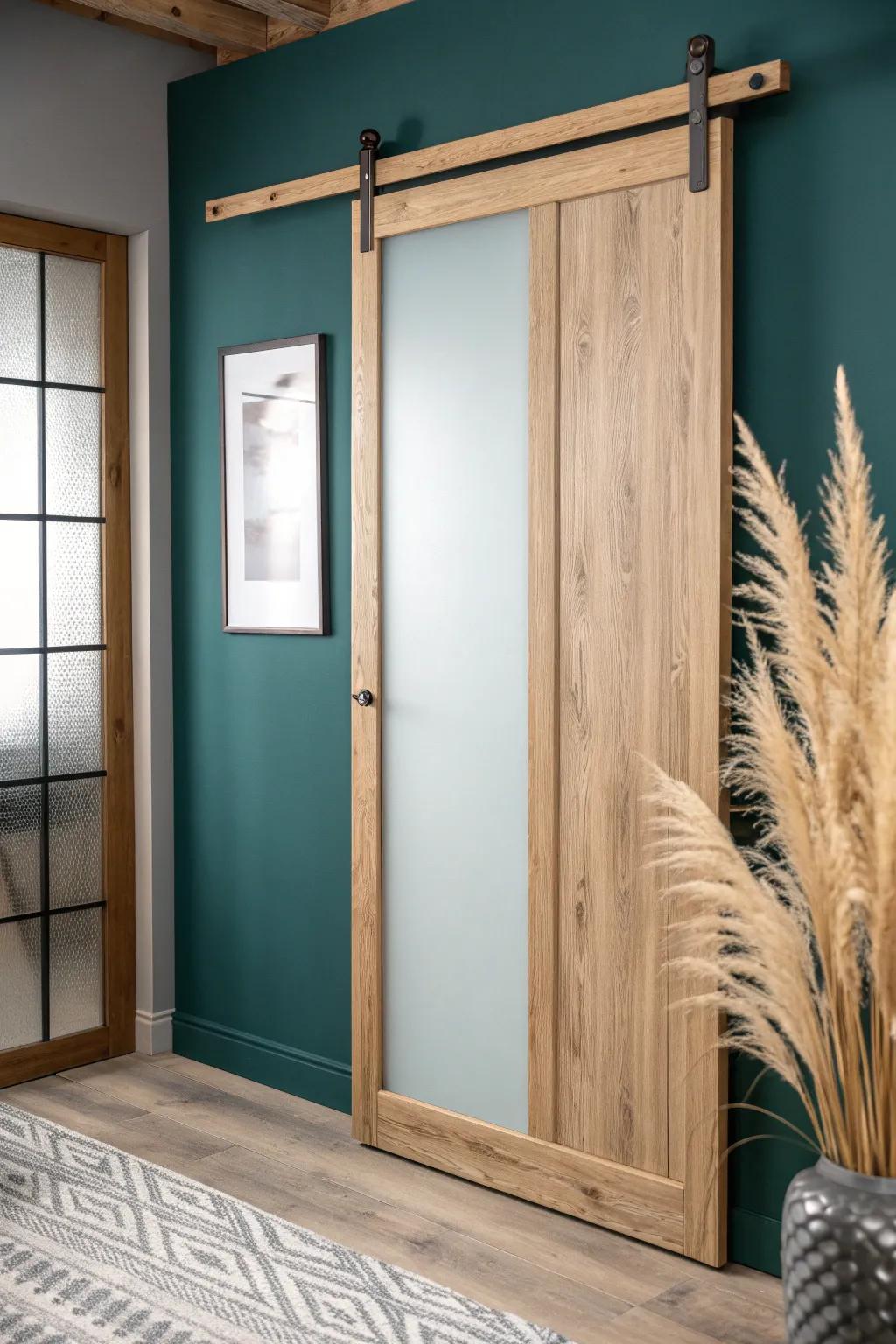 Frosted glass sliding doors keep tiny rooms airy while hiding clutter in calm Scandinavian style.
