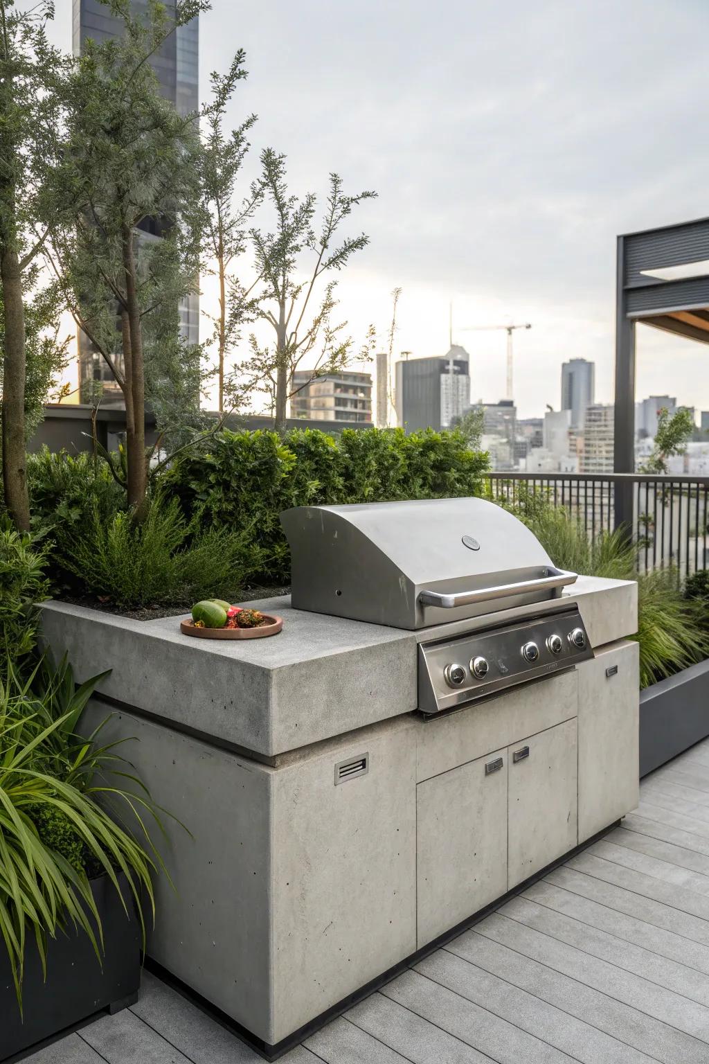 Elevate your space with a handcrafted compact concrete BBQ unit—where style meets functionality.