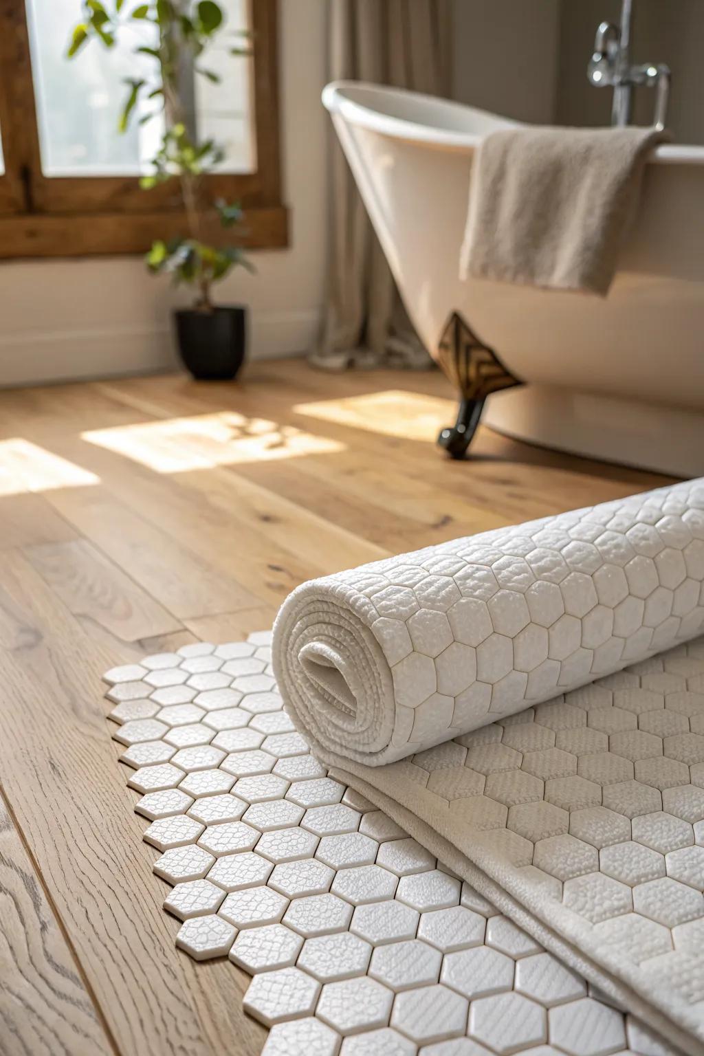Timeless cottage charm: classic white hex tiles with warm grout for a clean vintage feel.