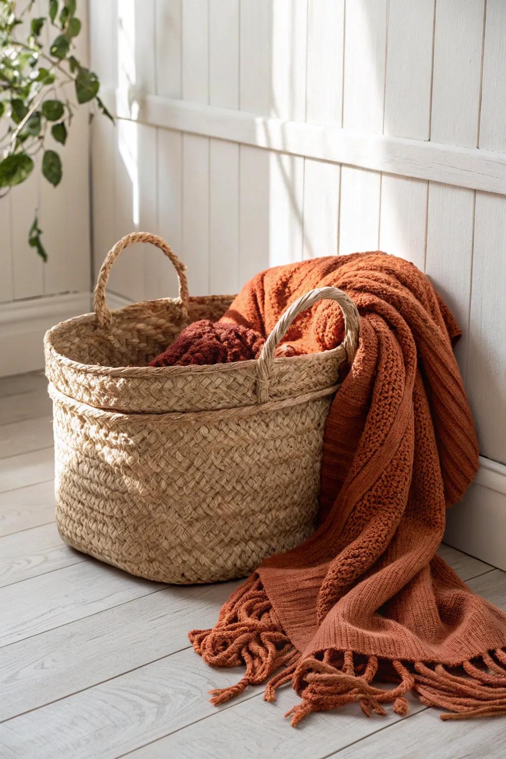 Woven basket magic: cottage texture + beautiful storage that never feels like clutter.
