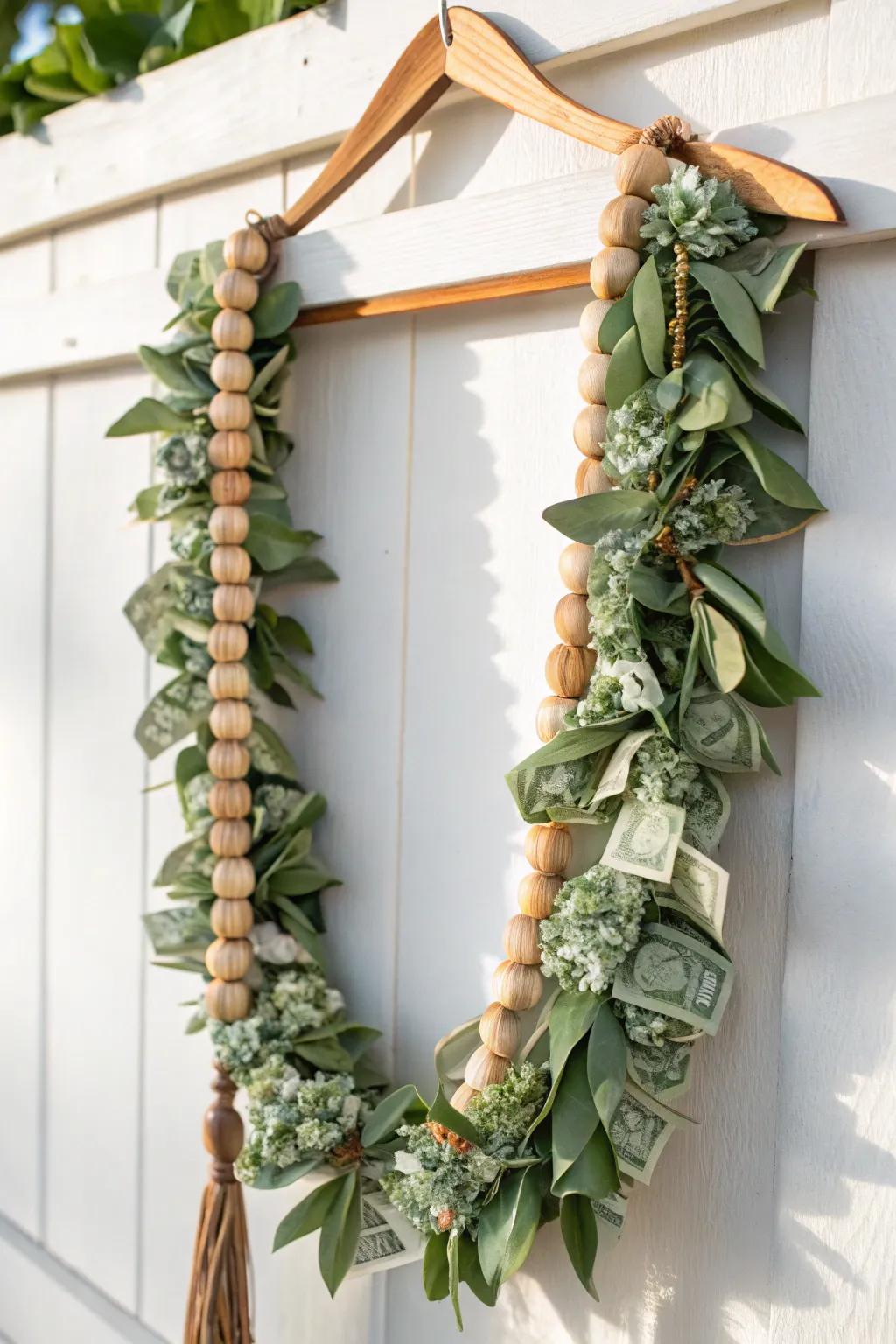 Celebrate with style: A handcrafted money lei that combines elegance and creativity.