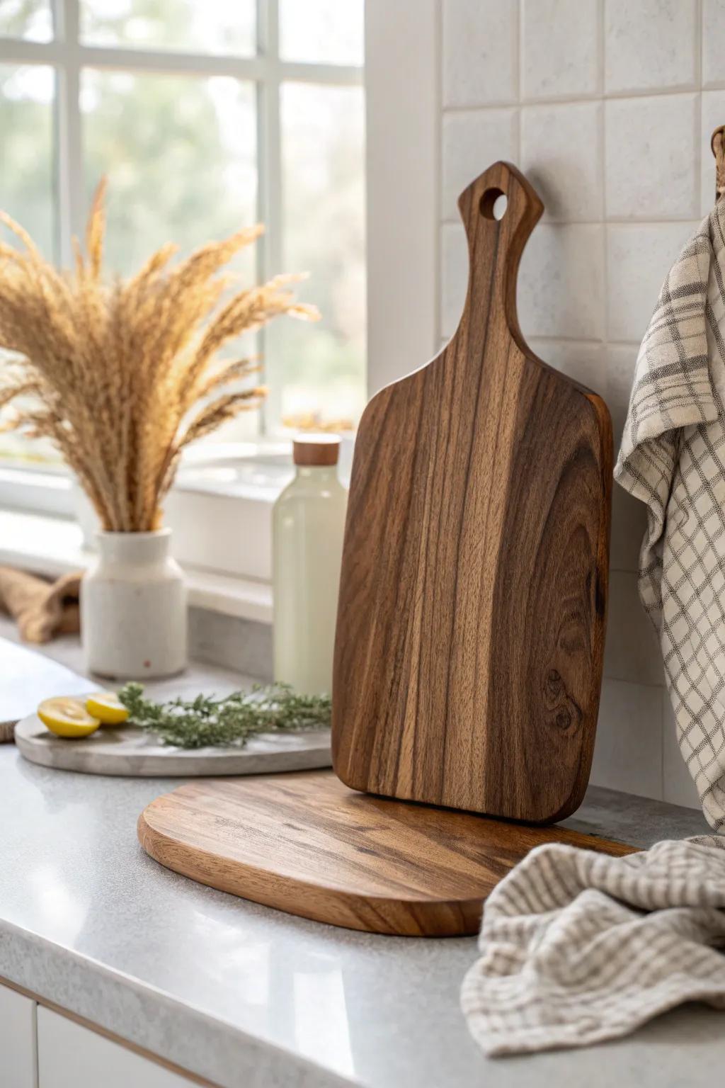 Elevate your kitchen decor with a cutting board that's as beautiful as it is functional. #KitchenElegance #ScandiBoho