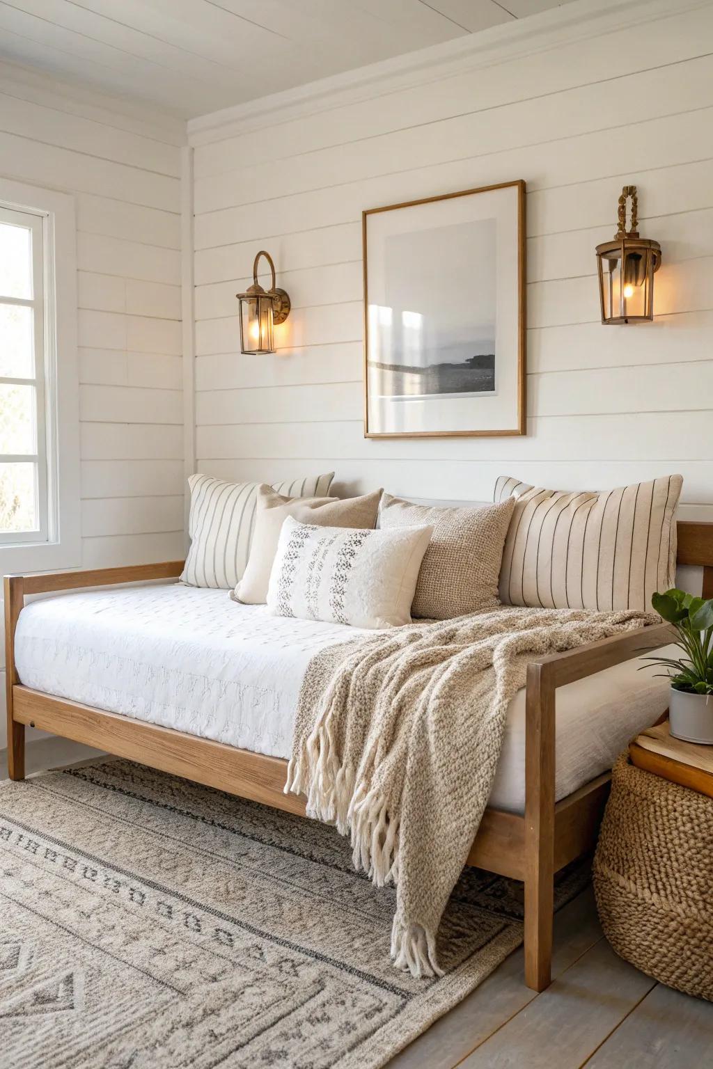 Frame your daybed with matching wall sconces for a chic, space-saving reading nook.