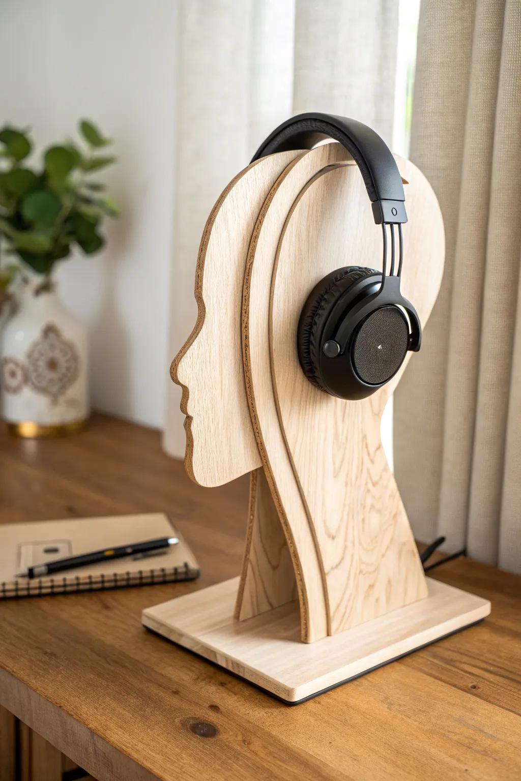 A playful plywood head silhouette stand—minimal, bold, and beautifully handmade.