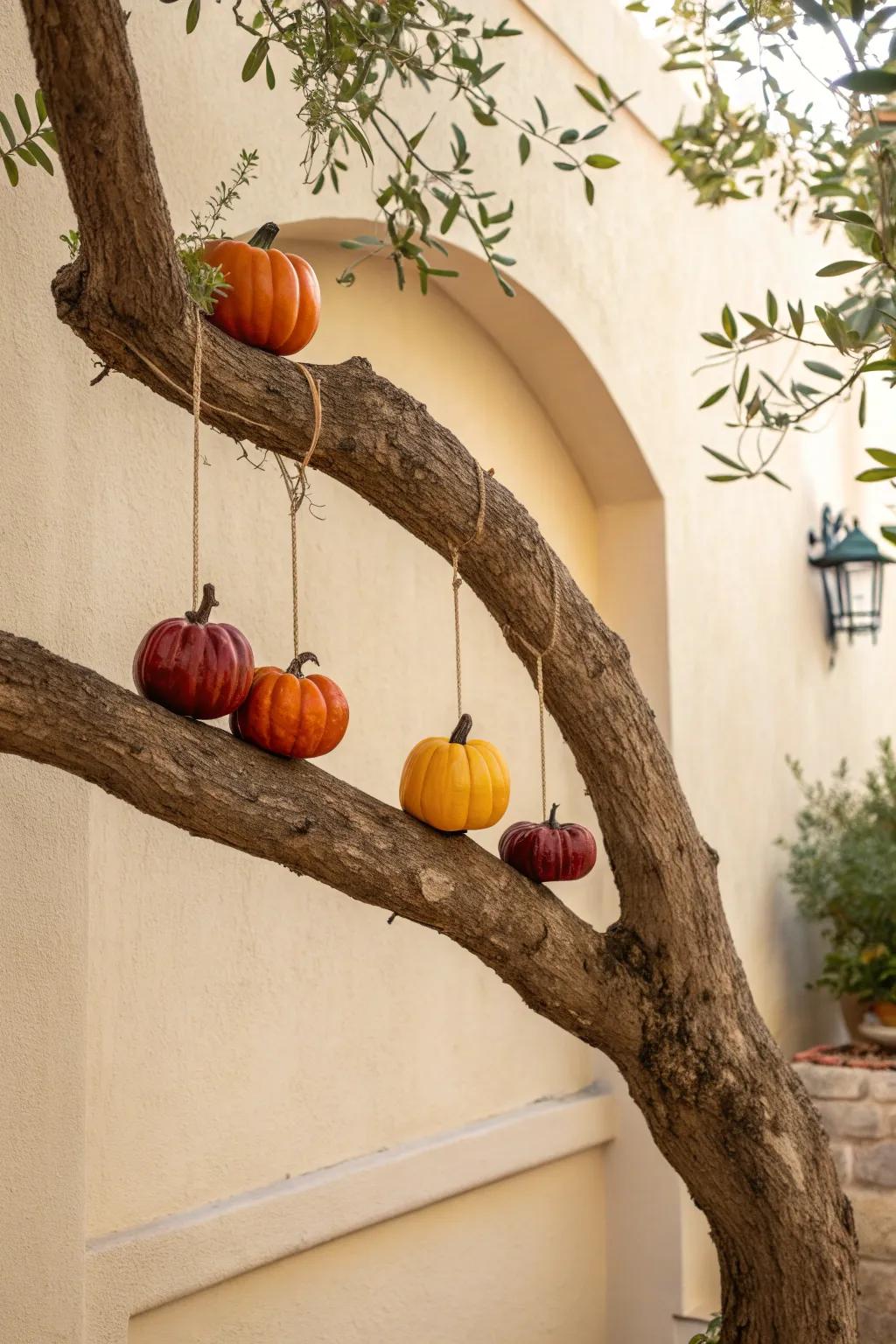 Embrace the season with a touch of nature: a beautifully adorned branch that brings autumn indoors.