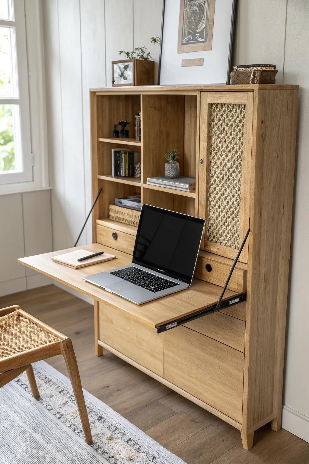 DIY Murphy desk with gas struts—high-end soft-close action for a sleek, space-saving workspace.