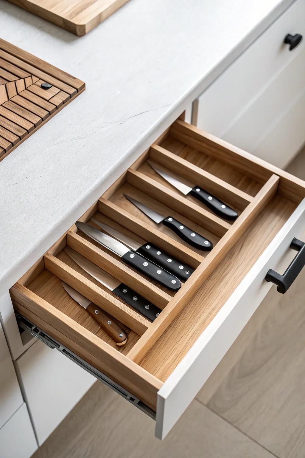 Swap counter clutter for calm: a sleek in-drawer knife block keeps blades safe and organized.