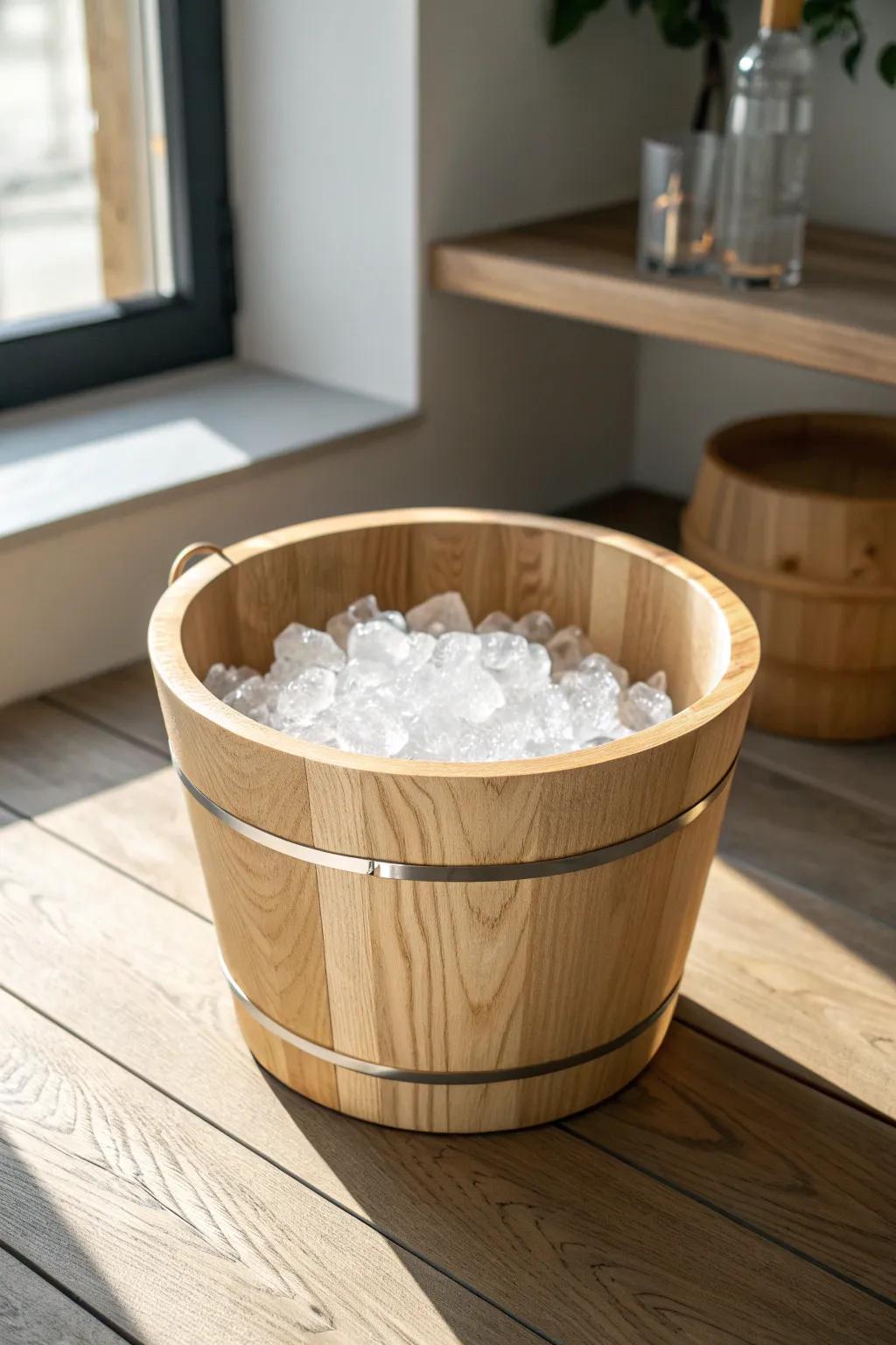 Turn the dry-sink well into a chic ice bucket—cold drinks, zero plumbing, no mess.