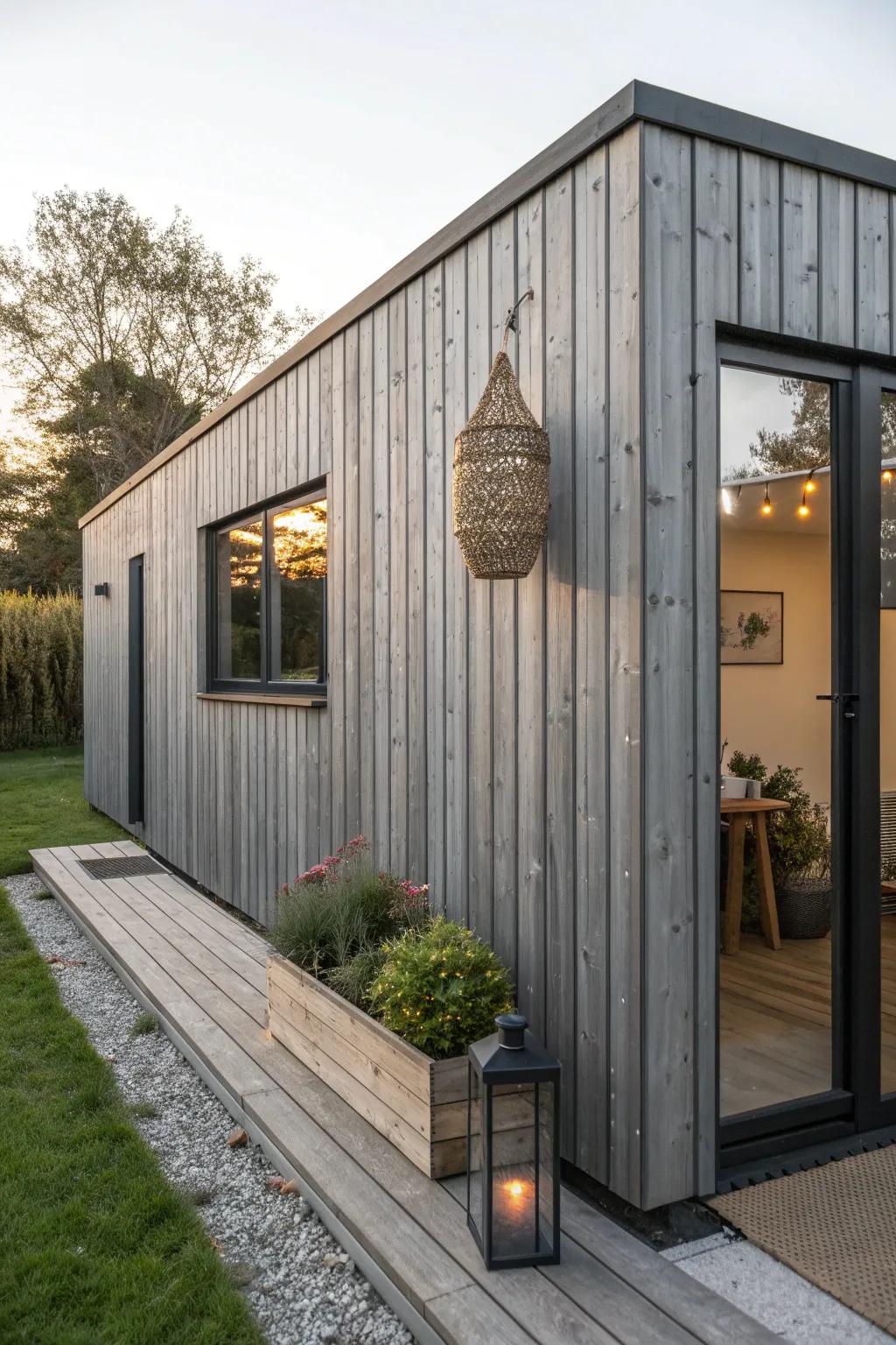 Sleek weathered gray cladding for a calm, modern exterior that melts into the landscape.