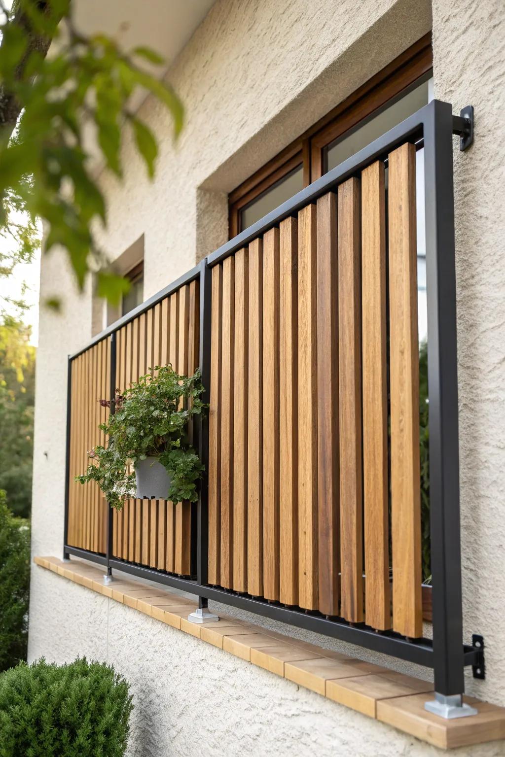 Cozy balcony privacy with a warm wood slat railing cover—minimal, modern, and handcrafted.
