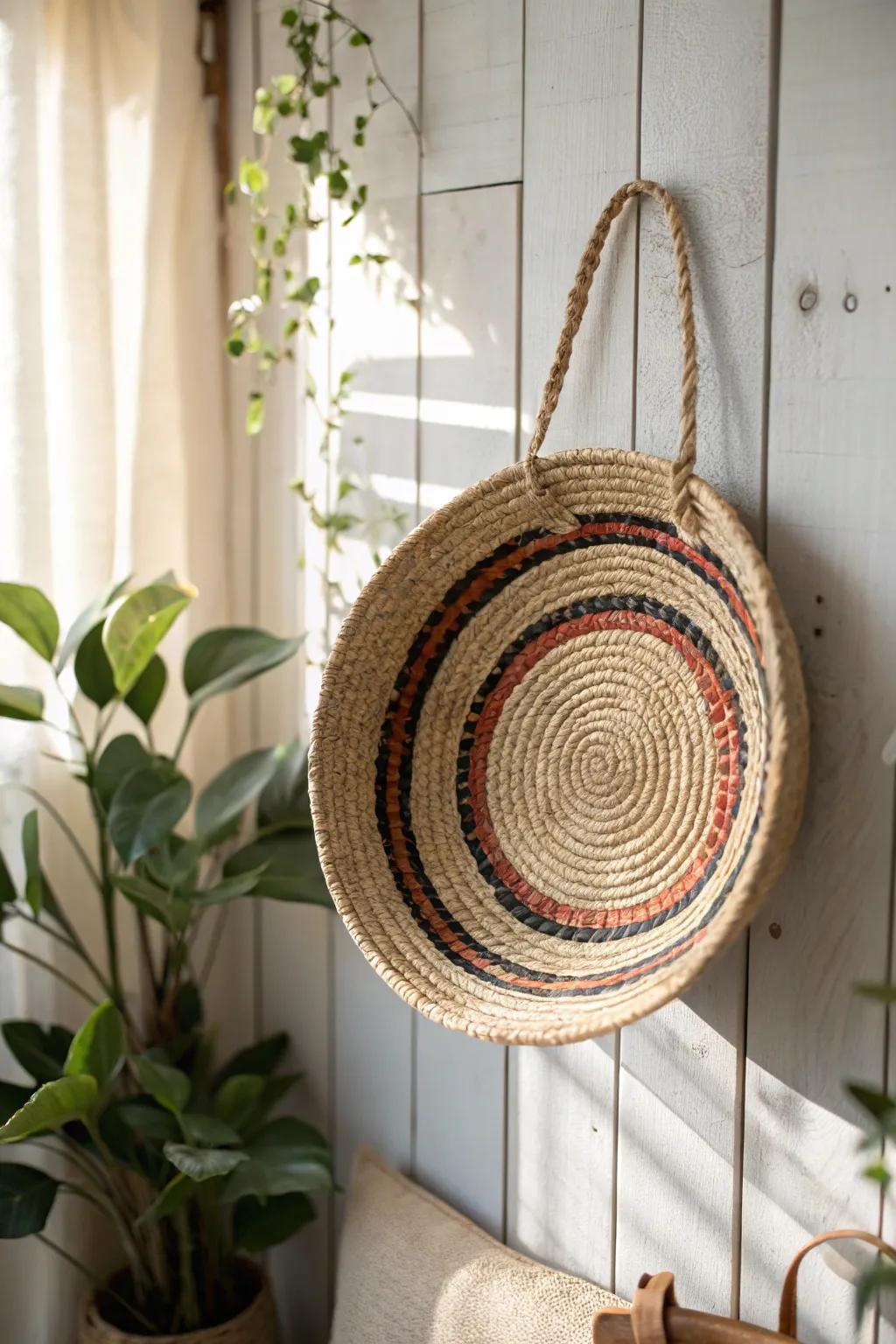 One woven farmhouse basket pops against whitewashed shiplap—texture-on-texture perfection.