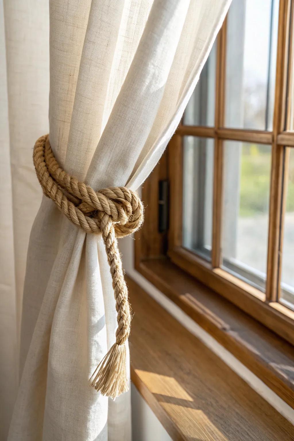 Loose jute rope tie-back for effortless farmhouse charm—simple, natural, and beautifully handmade.