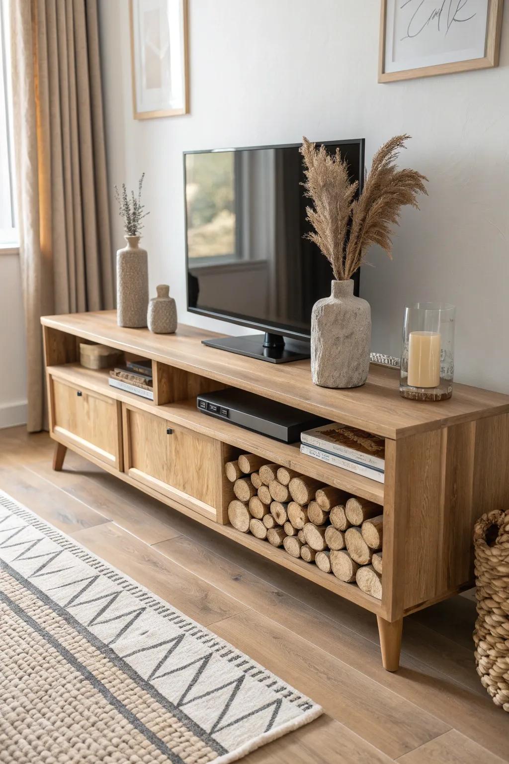 Turn the space under your console into chic indoor firewood storage with tidy stacked logs.