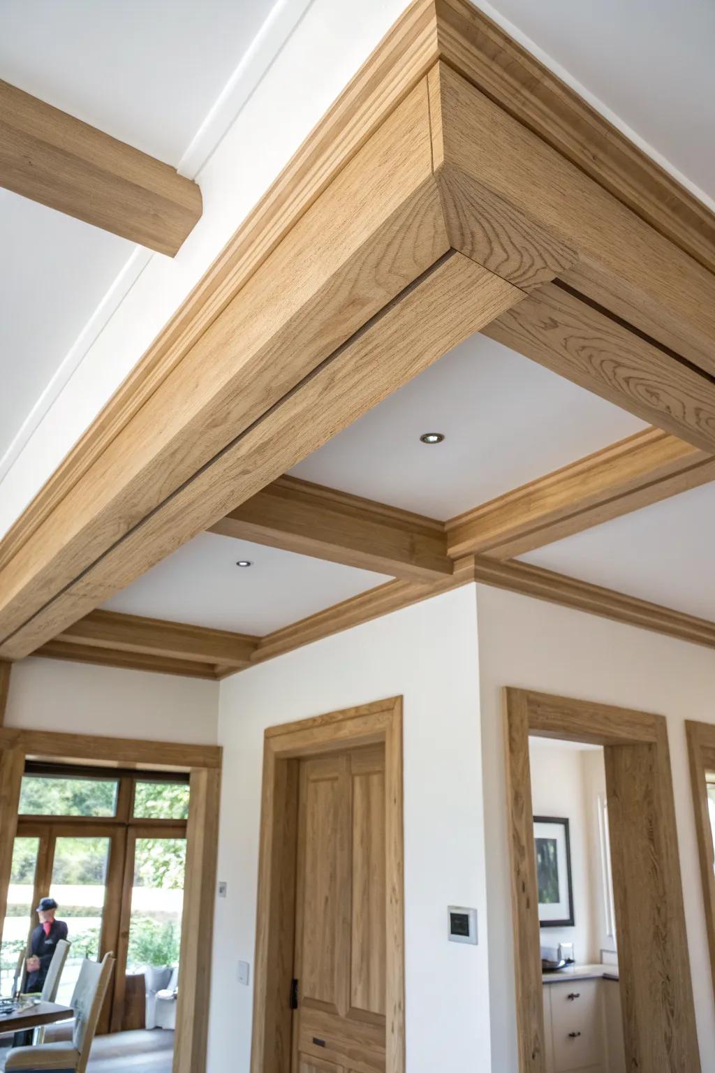 A simple perimeter beam “picture frame” adds instant architectural depth to a foyer ceiling.