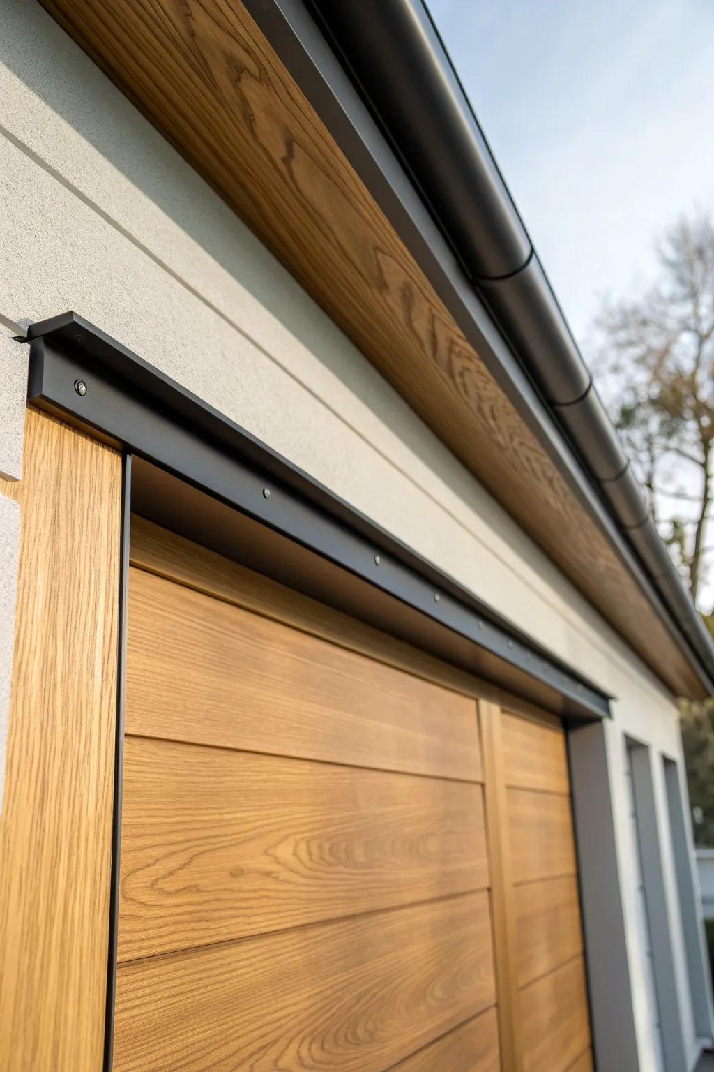 A slim black drip cap adds a crisp shadow line and keeps garage door trim protected in rain.