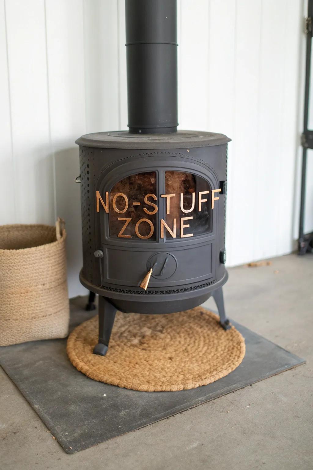 Define a clear no-stuff heat zone—bold floor markings keep your garage stove area safe.